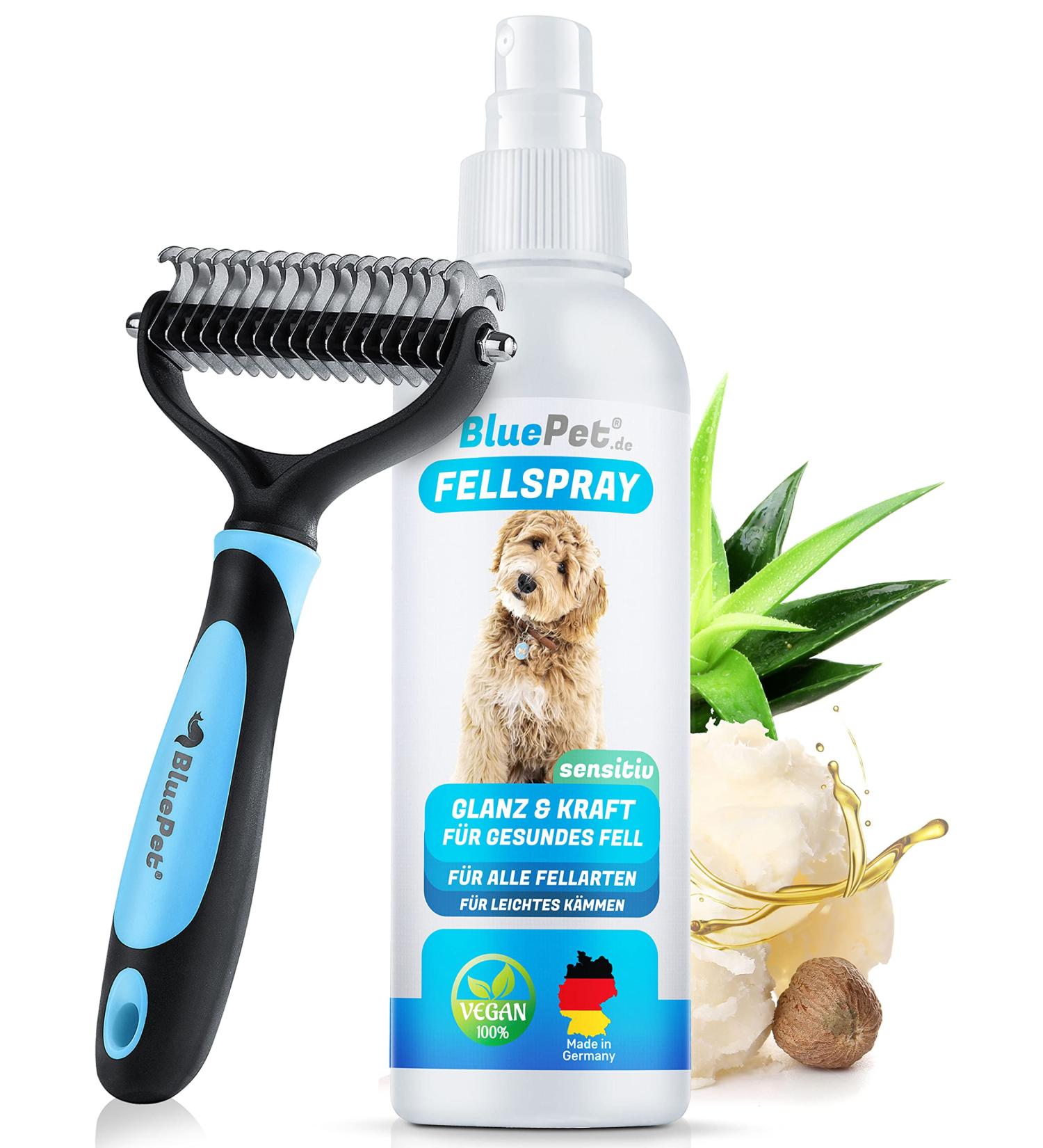 Bluepet Devilzungspray for Dogs & Cats - Made in Germany - Anti-Tangle Fellspray with Aloe Vera & Shea Butter - Remove Mats & Knots - Includes Undercoat Brush - Buy Online on GoSupps.com