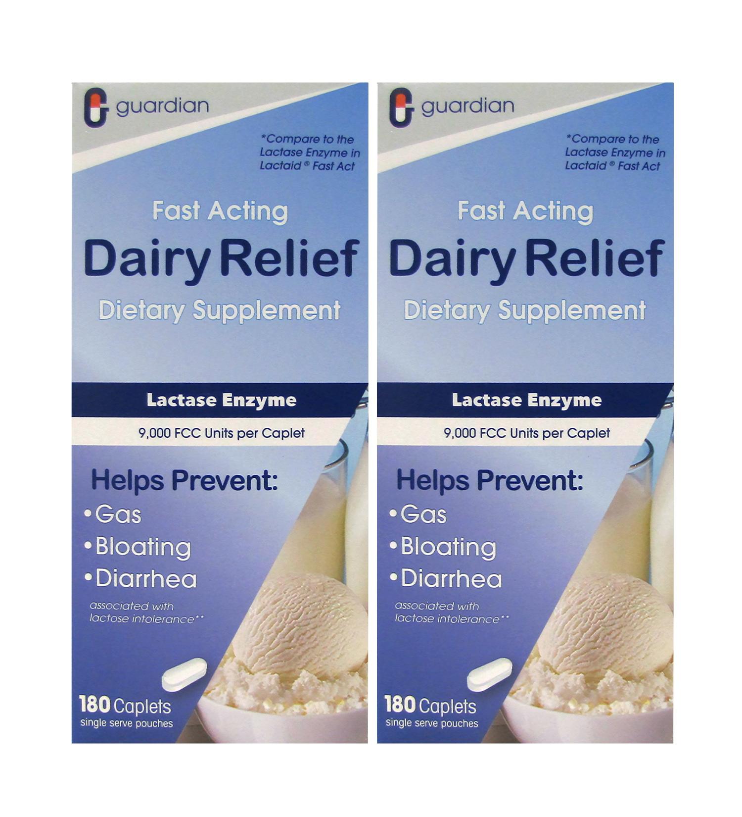 Guardian Dairy Relief Fast Acting Lactase 9000 FCC Caplets - 360 Count (Pack of 2) | Maximum Strength Lactose Intolerance Pills with Enzyme Supplement - Buy Online on GoSupps.com