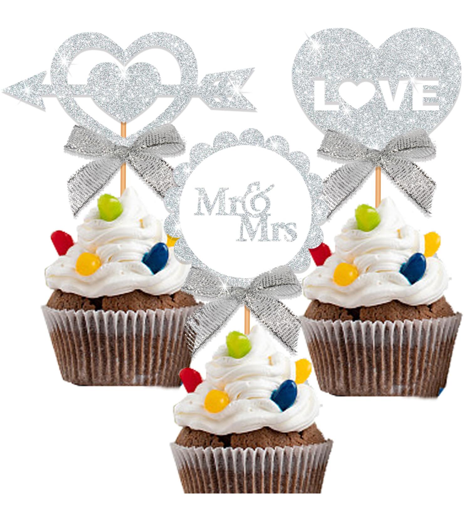 Blopee Wedding Cupcake Topper Silver Wedding Cake Toppers Bride and Groom Funny Round Mr & Mrs Cupcake Toppers and Heart Cupcake toppers 12 PCS Elegant Wedding Toppers for Cake Decorations Silver MR&MRS2 - Buy Online on GoSupps.com