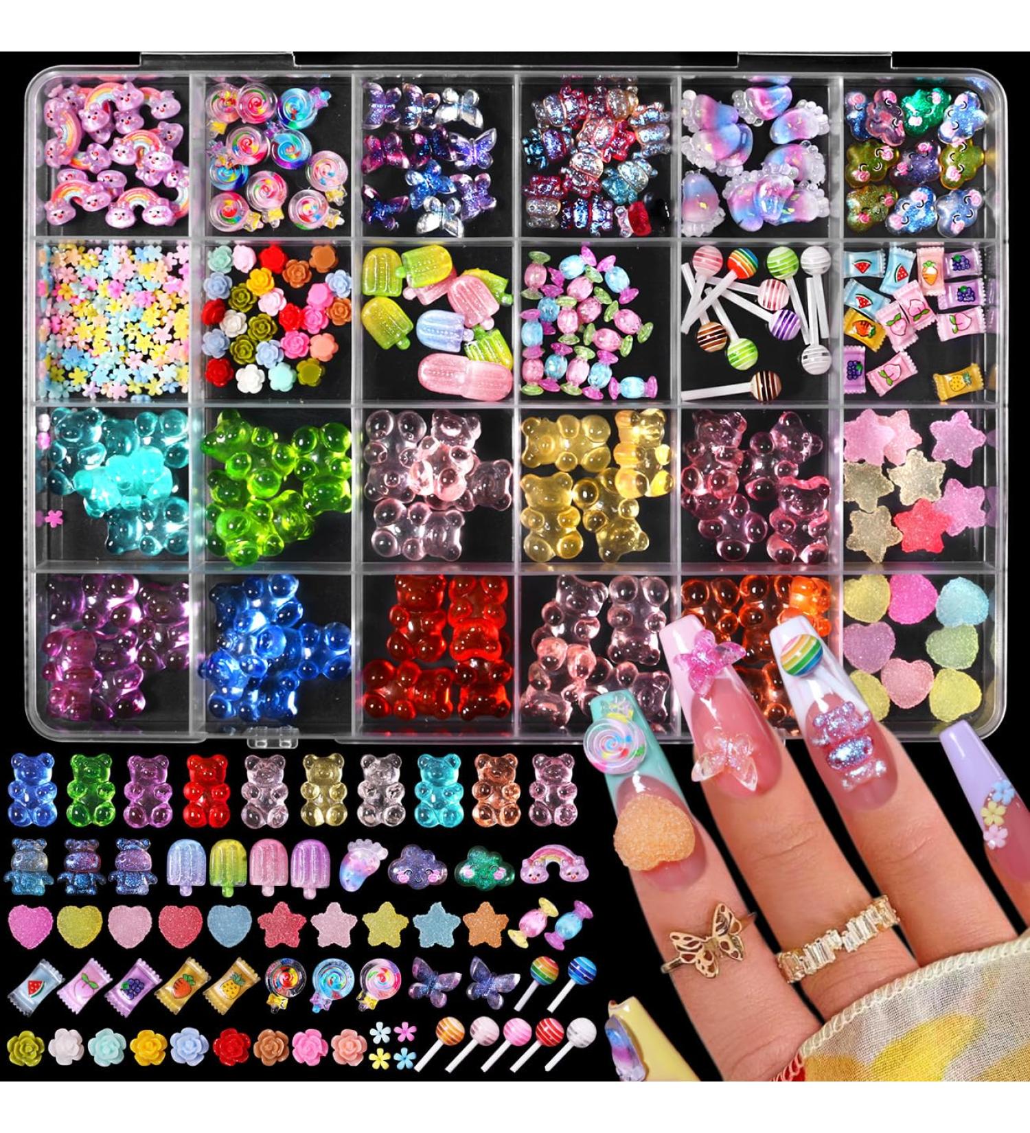 3D Mix Assorted Color Nail Charms Acrylic Multi Cute Nail Art Charms Hollow Candy Jewelry Nail Supplies for Nail Art Design DIY Crafts Accessories (Nail Rainbow) - Buy Online on GoSupps.com