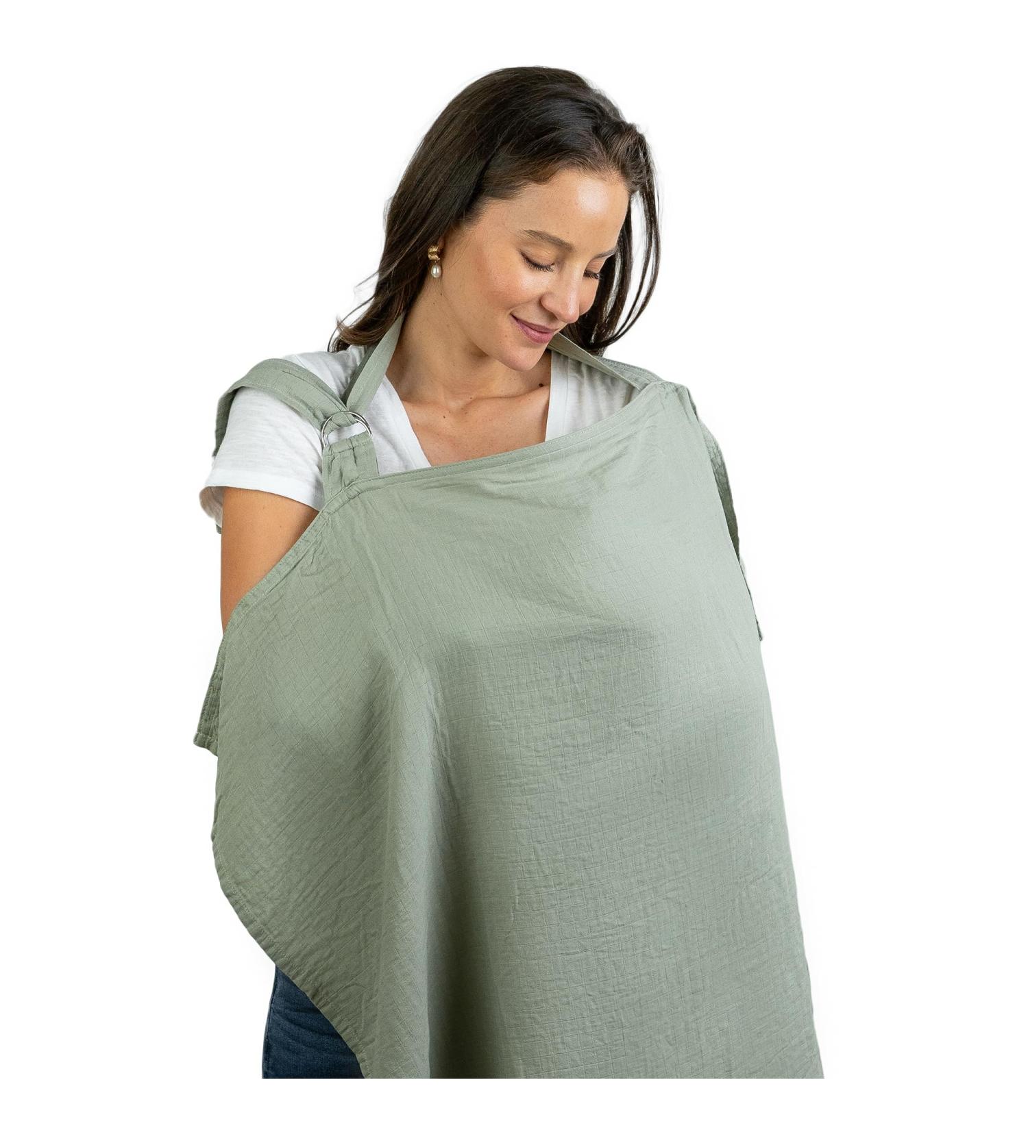 Muslin Nursing Cover for Baby Breastfeeding Soft & Breathable Cotton Breastfeeding Cover for Mom with Rigid Hoop for Mother Nursing Apron by Comfy Cubs (Sage) - Buy Online on GoSupps.com