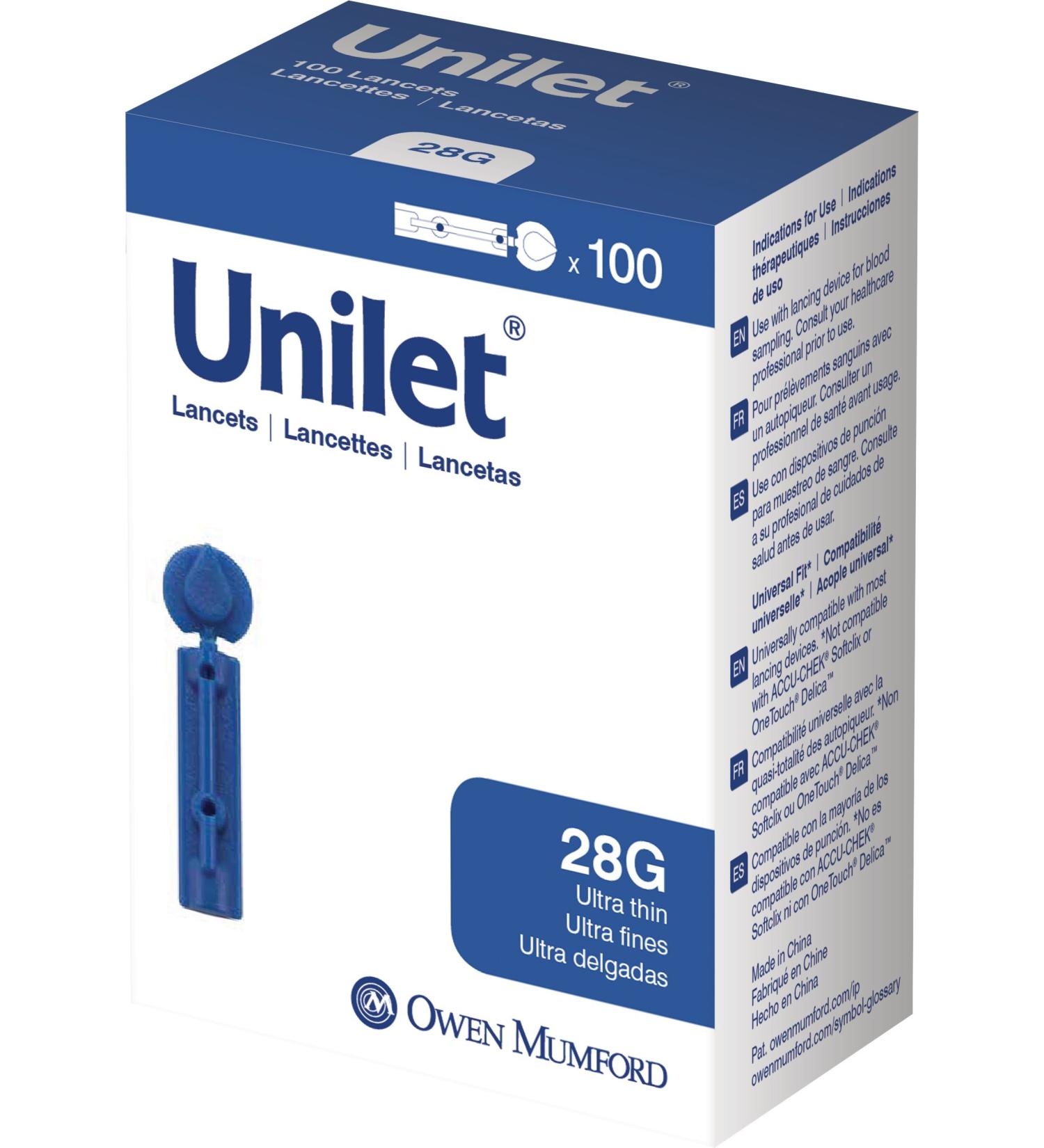 Owen Mumford Unilet Super Thin Lancets (28G) - 100 Count | Precision Diabetes Care - Buy Online on GoSupps.com