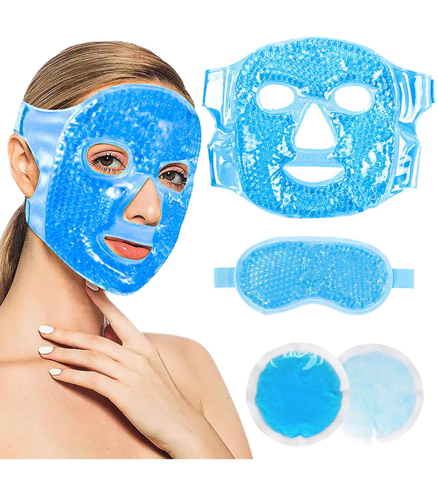Cooling Face Mask Set with Hot and Cold Gel Packs Reusable Ice Face Mask Cold Compress Migraine Relief Mask Blue - Buy Online on GoSupps.com