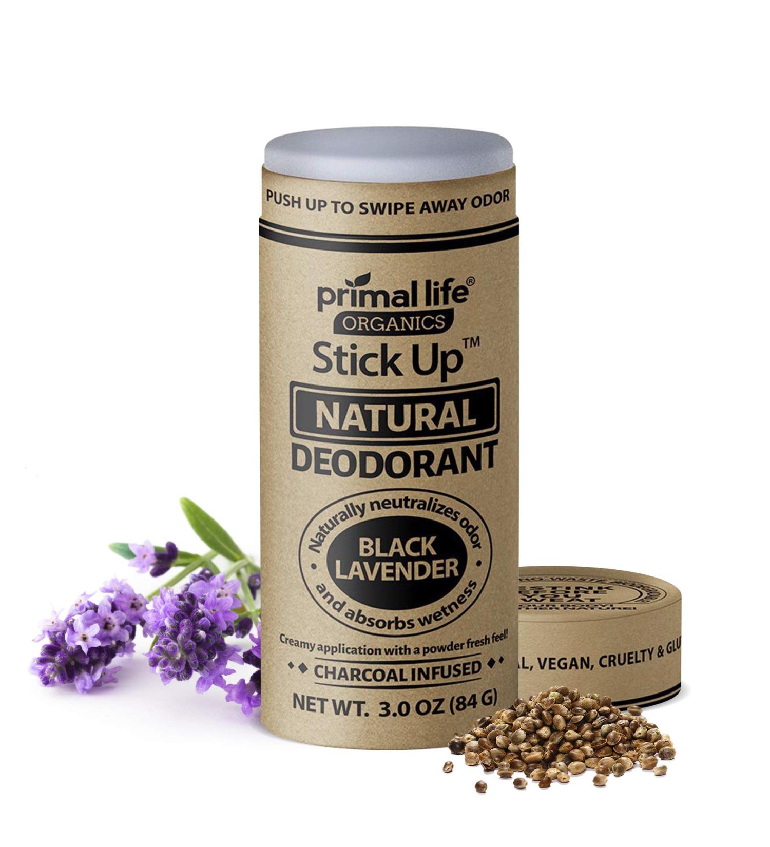 Black Lavender Stick Up Natural Deodorant | Bentonite Clay, Arrowroot, Magnesium, Zinc | 3 oz Vegan Formula for Women and Men | Long-lasting 3-4 month Supply - Primal Life Organics - Buy Online on GoSupps.com
