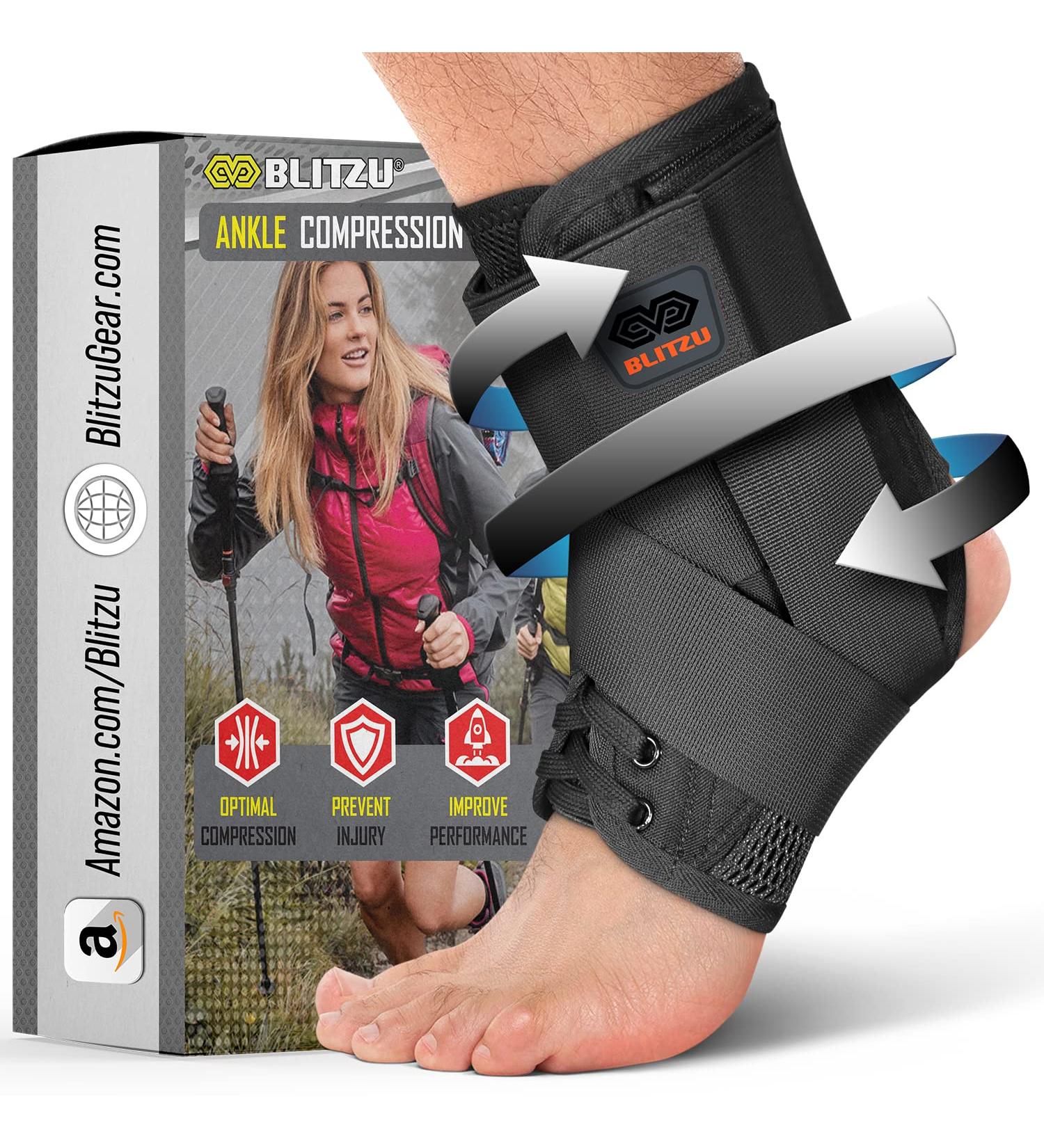 BLITZU Lace Up Ankle Brace for Sprained Ankles - Stabilizer Support Sleeve for Men & Women | Ideal for Volleyball Basketball & Injury Recovery - Size S - Buy Online on GoSupps.com
