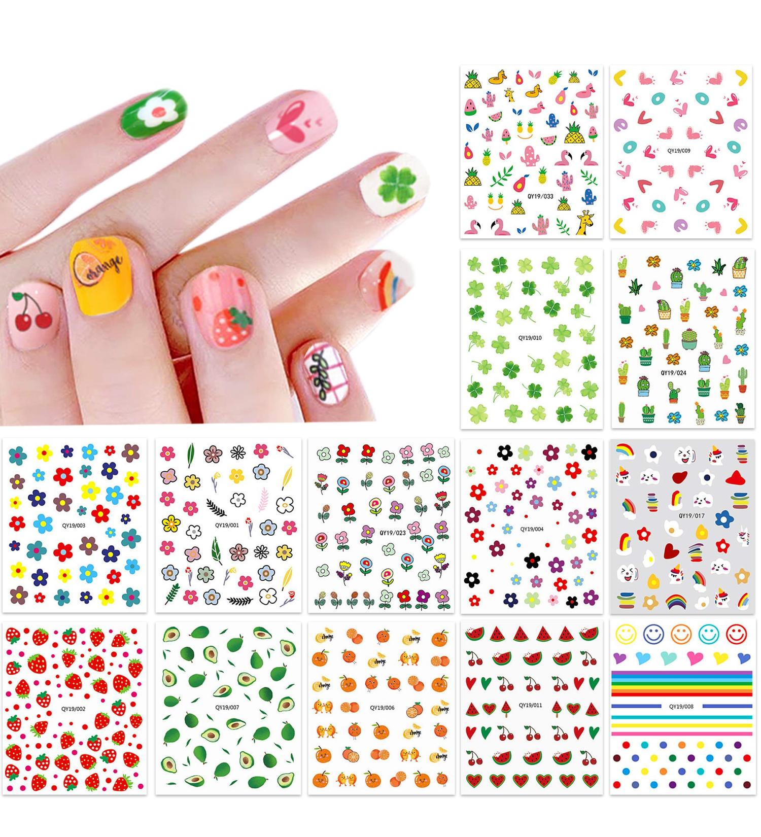IHUKEIT Nail Stickers Nail Art Stickers for Women and Little Girls Kids - 14 Sheets Nail Decals Including Flowers Plants Fruits Rainbow and More Self Adhesive Nail Art Decoration Decals 14 Pack - Buy Online on GoSupps.com