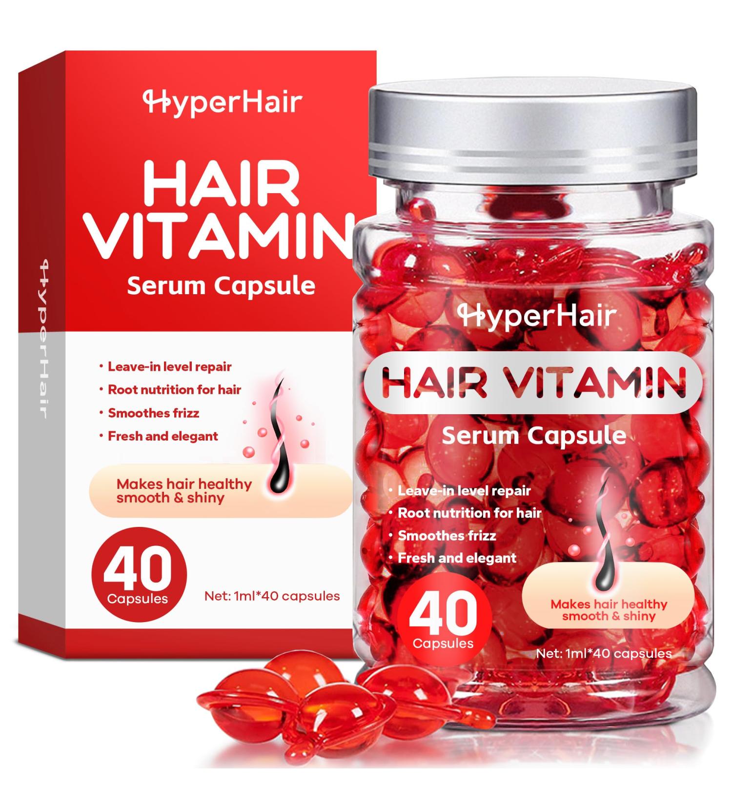 Anti-Frizz Vitamin Serum - Leave-in Treatment for Shiny Moisturized Hair with Avocado & Argan Oil (40 Capsules) - International Shipping Available - Buy Online on GoSupps.com