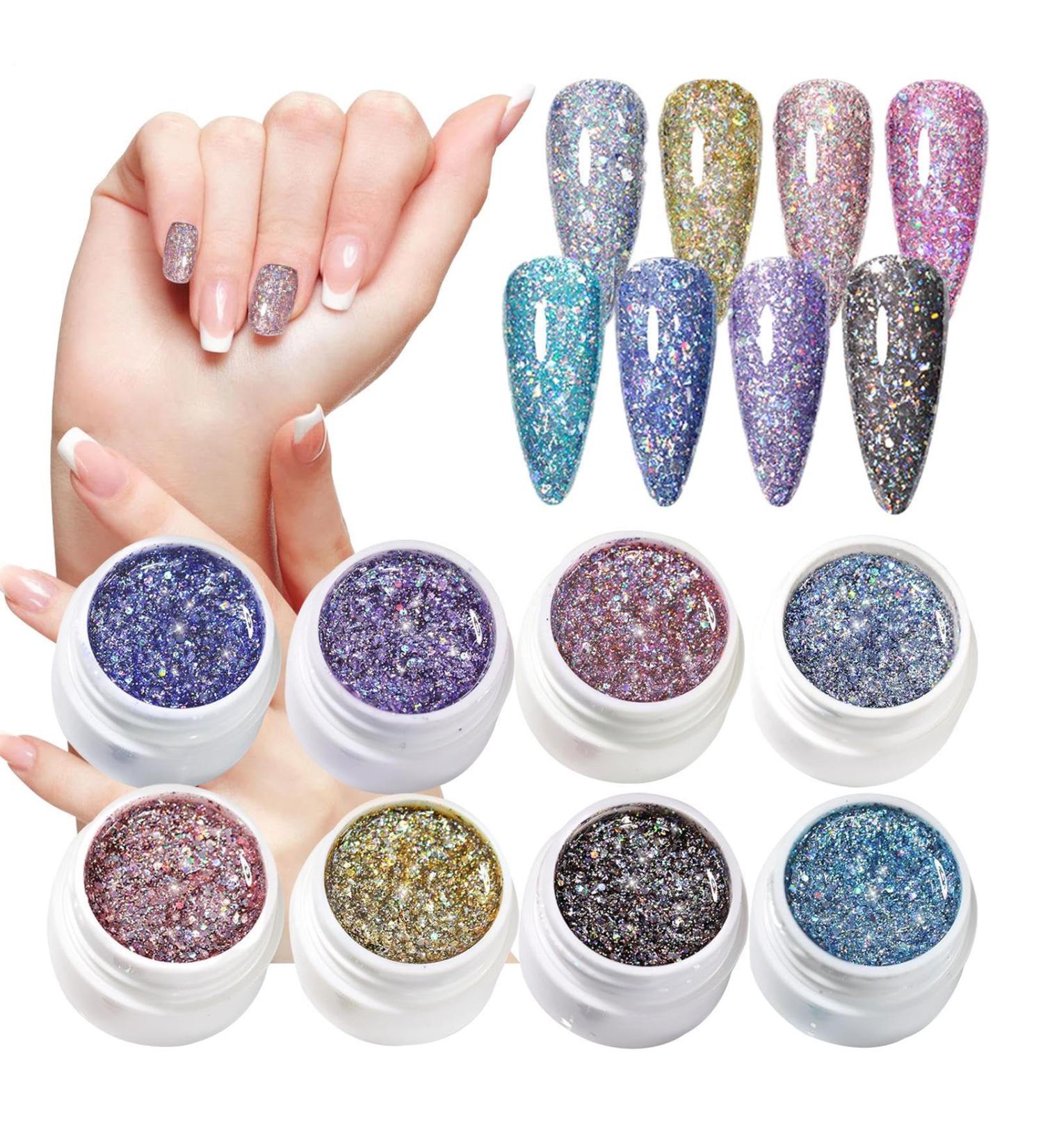 Glitter Gel | Iridescent Gel - 8 Glitter Colors Kit for Nail Care Manicure Pedicure Women's - Buy Online on GoSupps.com