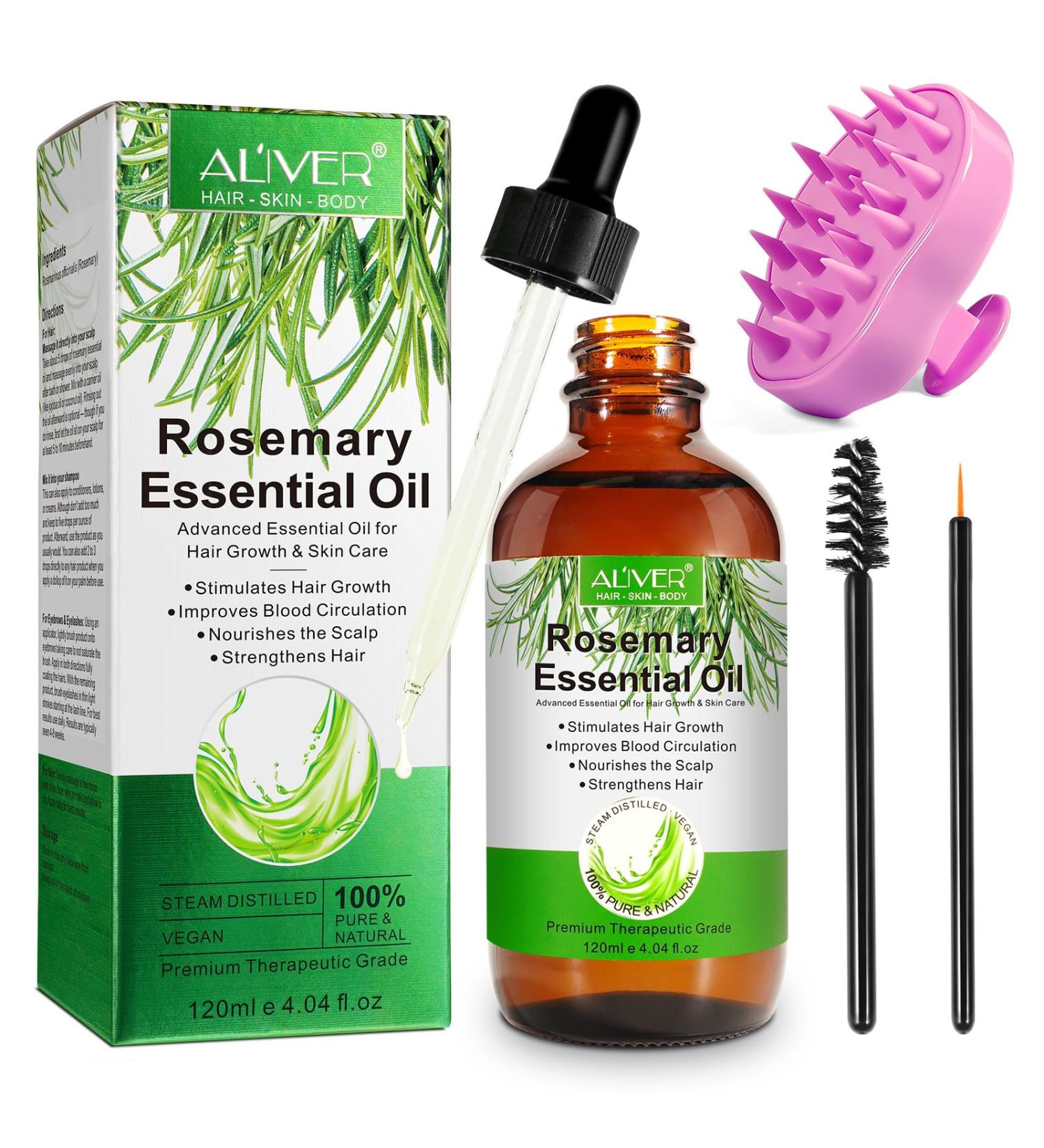 Premium Rosemary Oil for Hair Growth 120ml | Essential Oil for Thinning Damaged Hair - Includes Silicone Scalp Massager - Buy Online on GoSupps.com