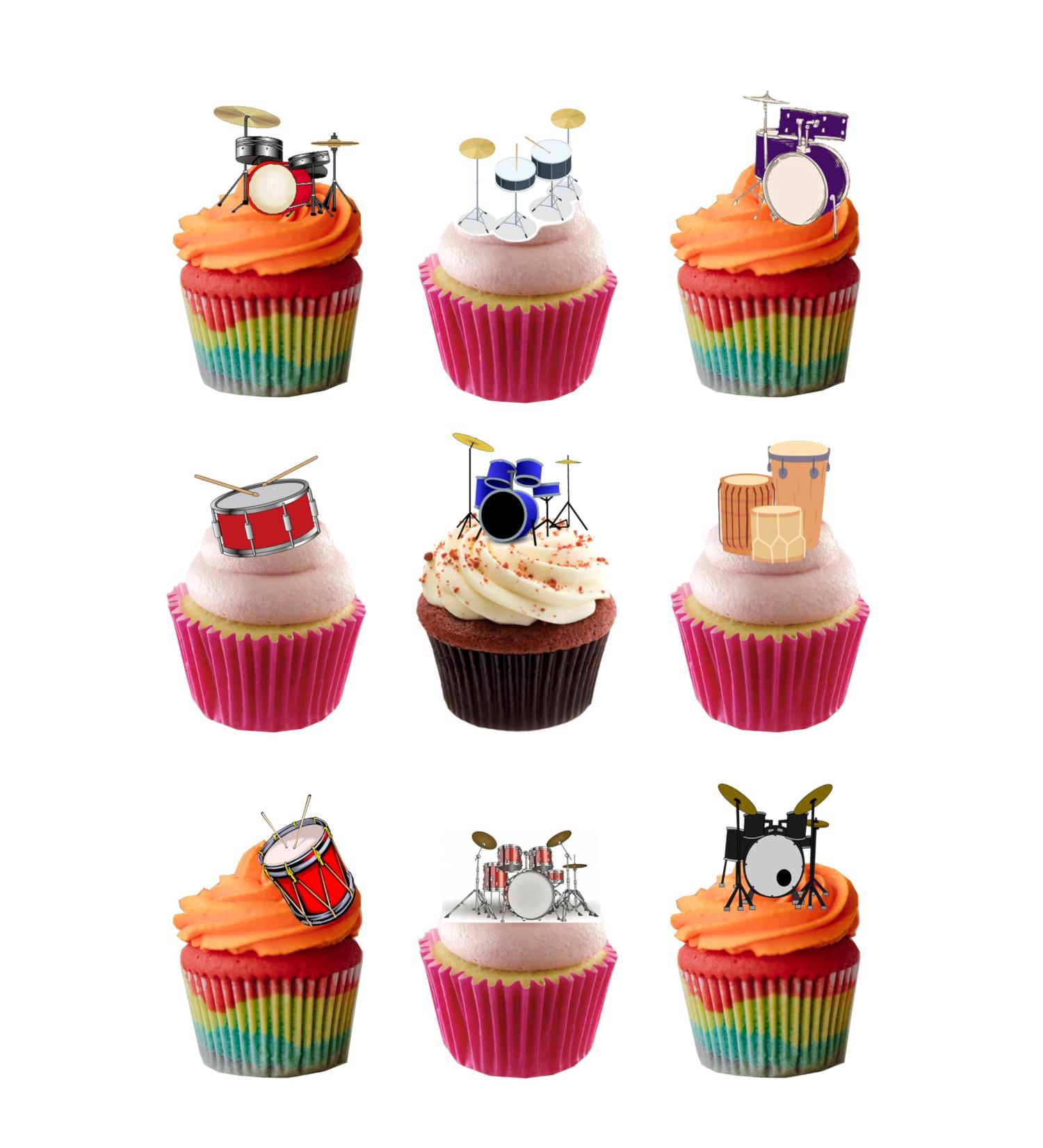 30 Stand Up Drums Musical Instrument Themed Edible Wafer Paper Cake Toppers Decorations