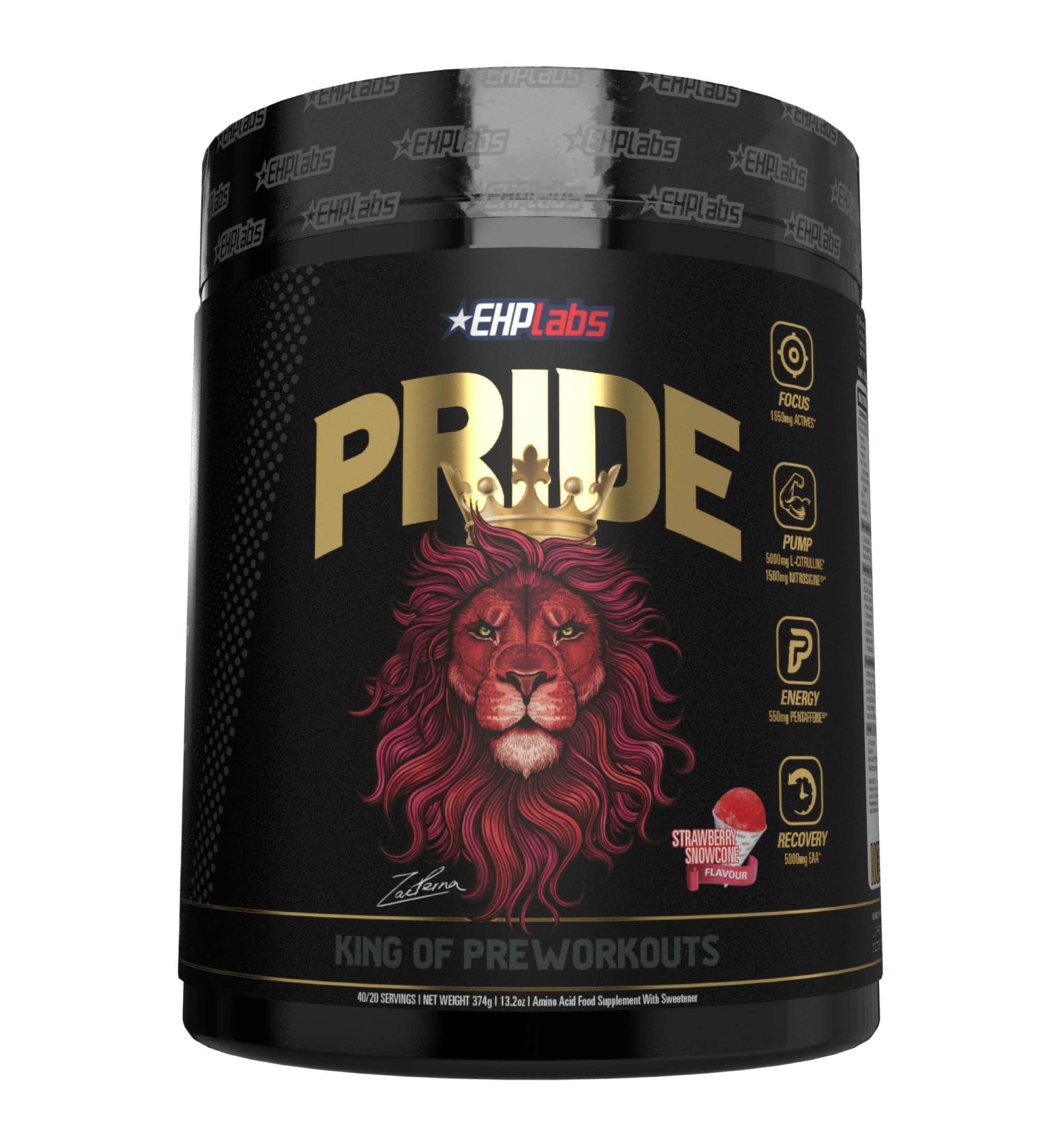 Pride Pre Workout Supplement Powder - Full Strength Energy & Focus - Epic Pumps & Recovery - Strawberry Snowcone (40 Servings) - Buy Online on GoSupps.com