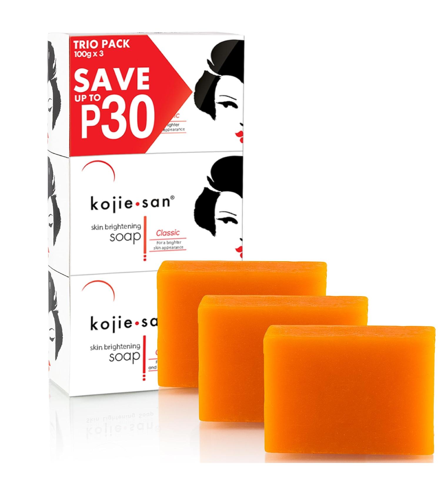 Kojie San Skin Brightening Soap - Original Kojic Acid Soap for Face & Body - Cosmetic Soap for Beautifully Fresh Skin (3 X 100g Bars) - Buy Online on GoSupps.com