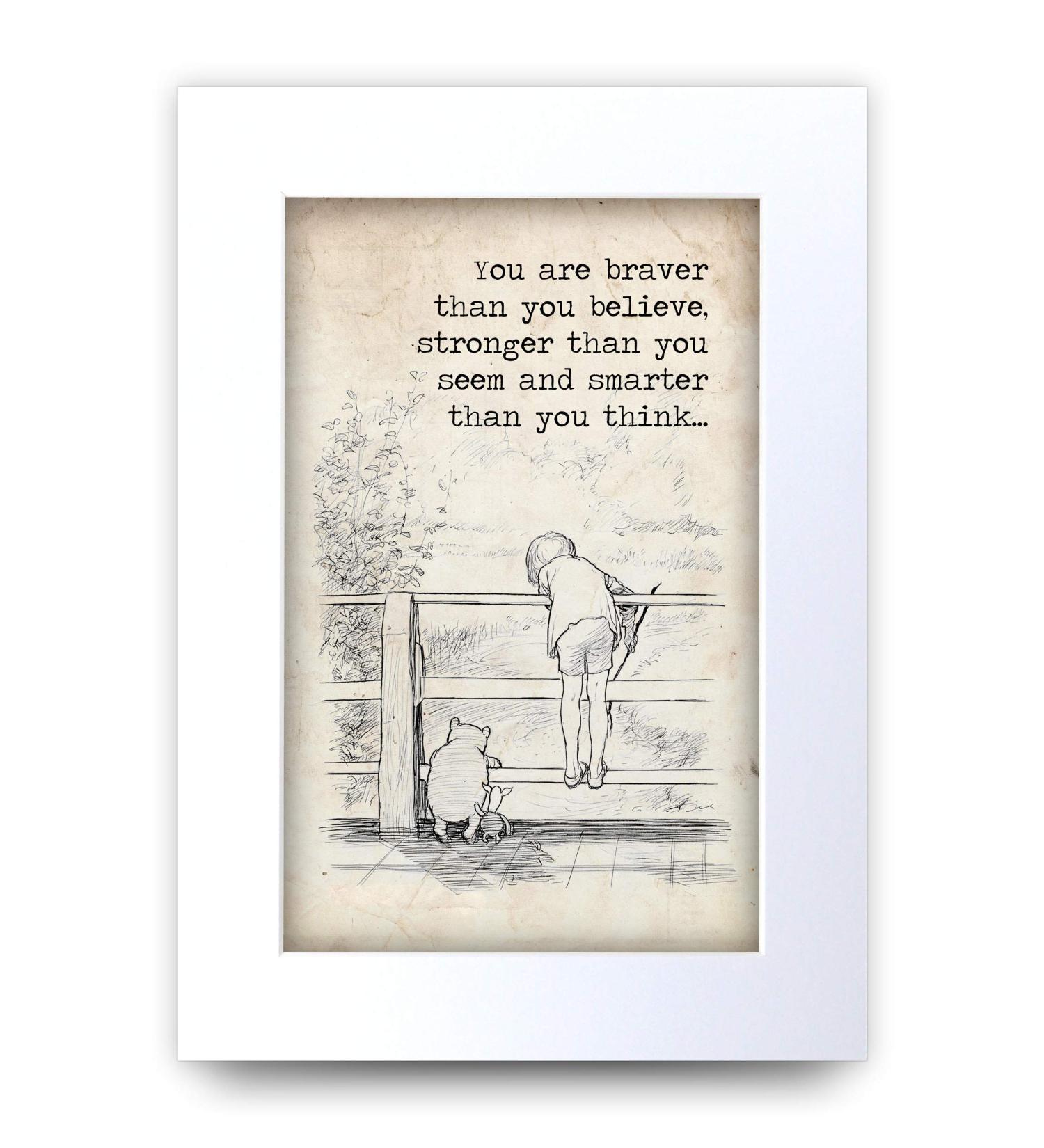 HWC Trading Winnie the Pooh Braver Stronger Smarter A4 Printed Quote Nursery Print Baby Shower Room Gifts New Born Bedroom Gift Print Photo Picture Display (Unframed) Braver Stronger Smarter