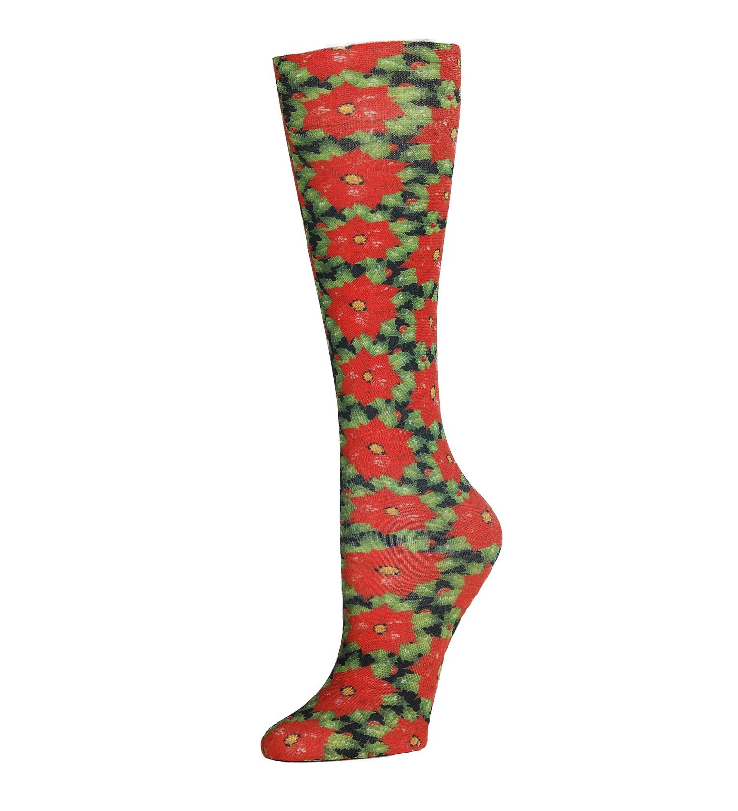 Celeste Stein Therapeutic Graduated Compression Socks Christmas Poinsettia 8-15 mmHg Queen Plus Calf