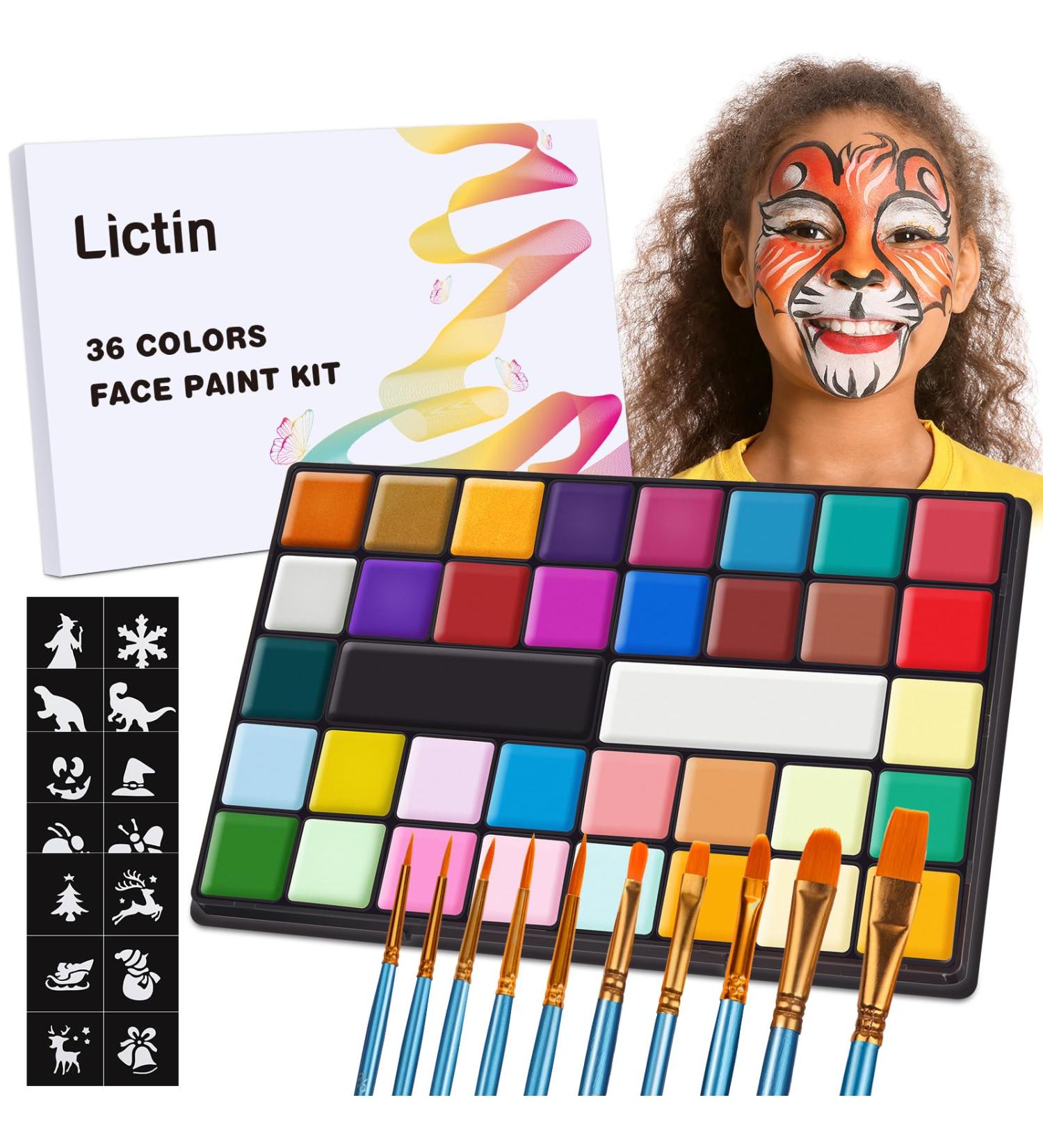 Lictin 36 Colors Face Painting Kit - Body Paint for Halloween Carnival Baby Bump & Theater - Premium Quality Schminke Colors - Buy Online on GoSupps.com