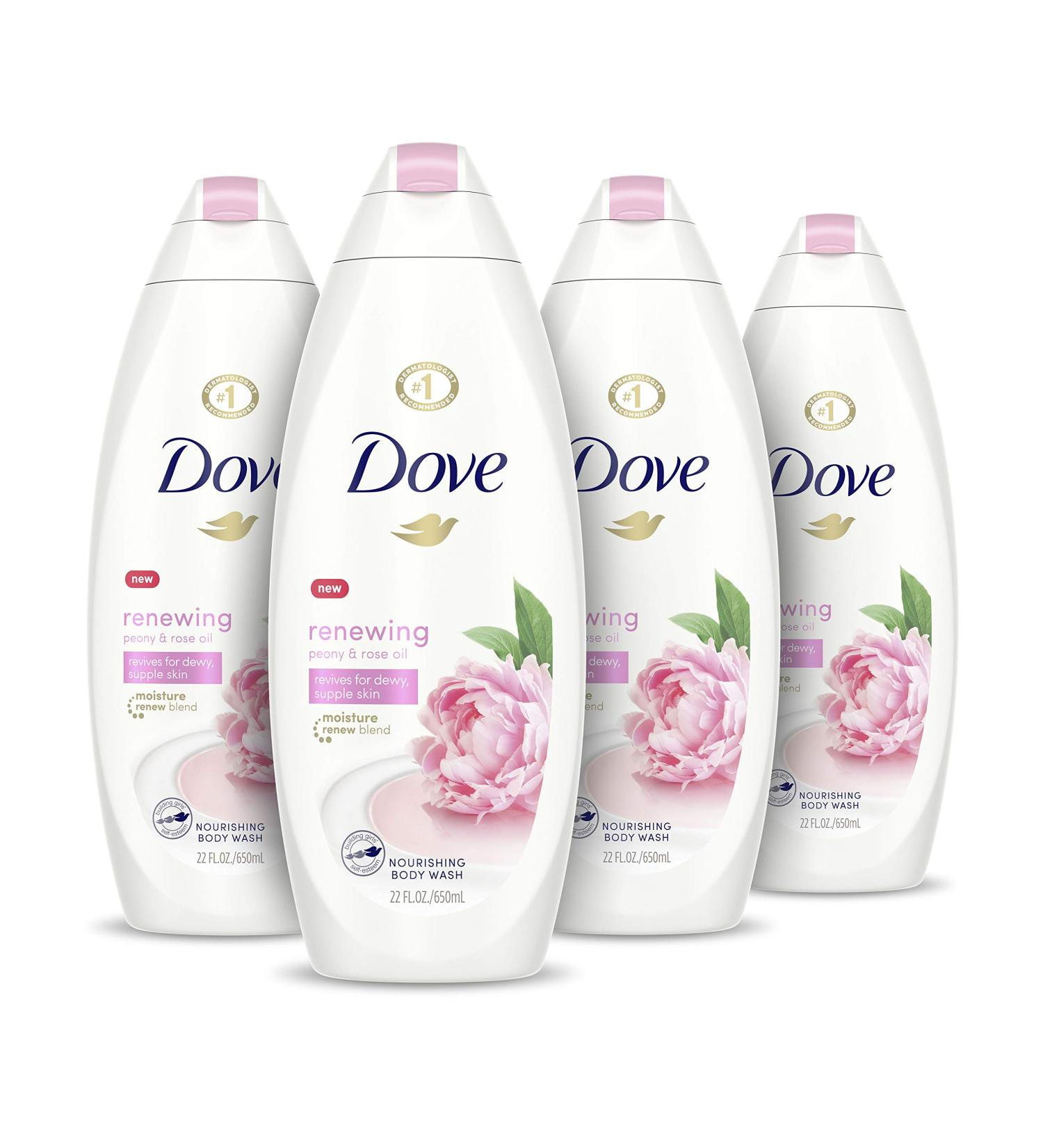 Dove Sulfate-Free Body Wash with Peony and Rose Oil, 100% Gentle Cleansers, Nourishing Skin Care - 22 Fl Oz x 4 - Buy Online on GoSupps.com