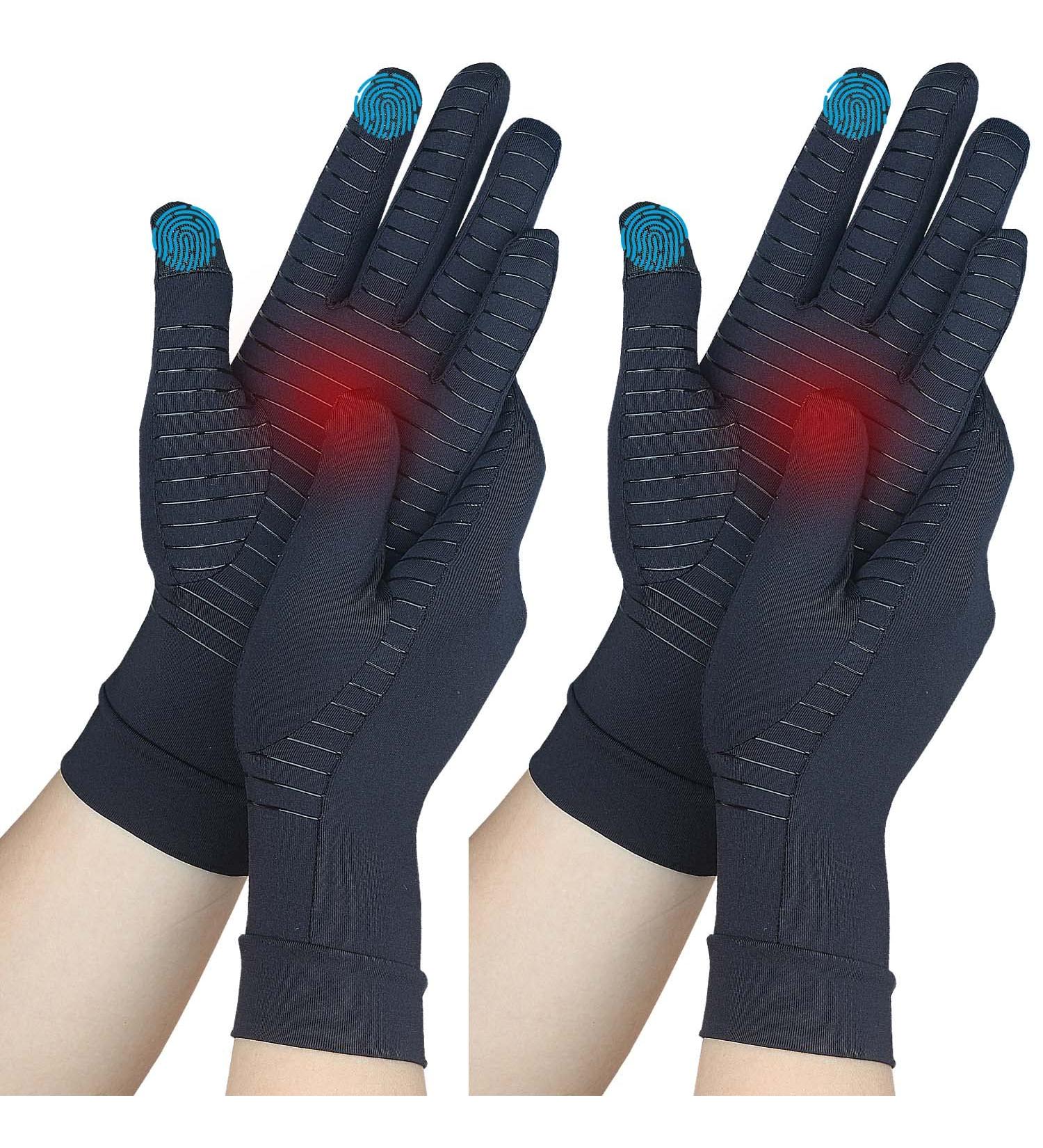Copper Arthritis Compression Gloves for Women Men - 2 Pairs, Medium - Relieve Hand Pain, Swelling, Carpal Tunnel - Full Finger Gloves with Touchscreen Tips - Joint Support - Buy Online on GoSupps.com