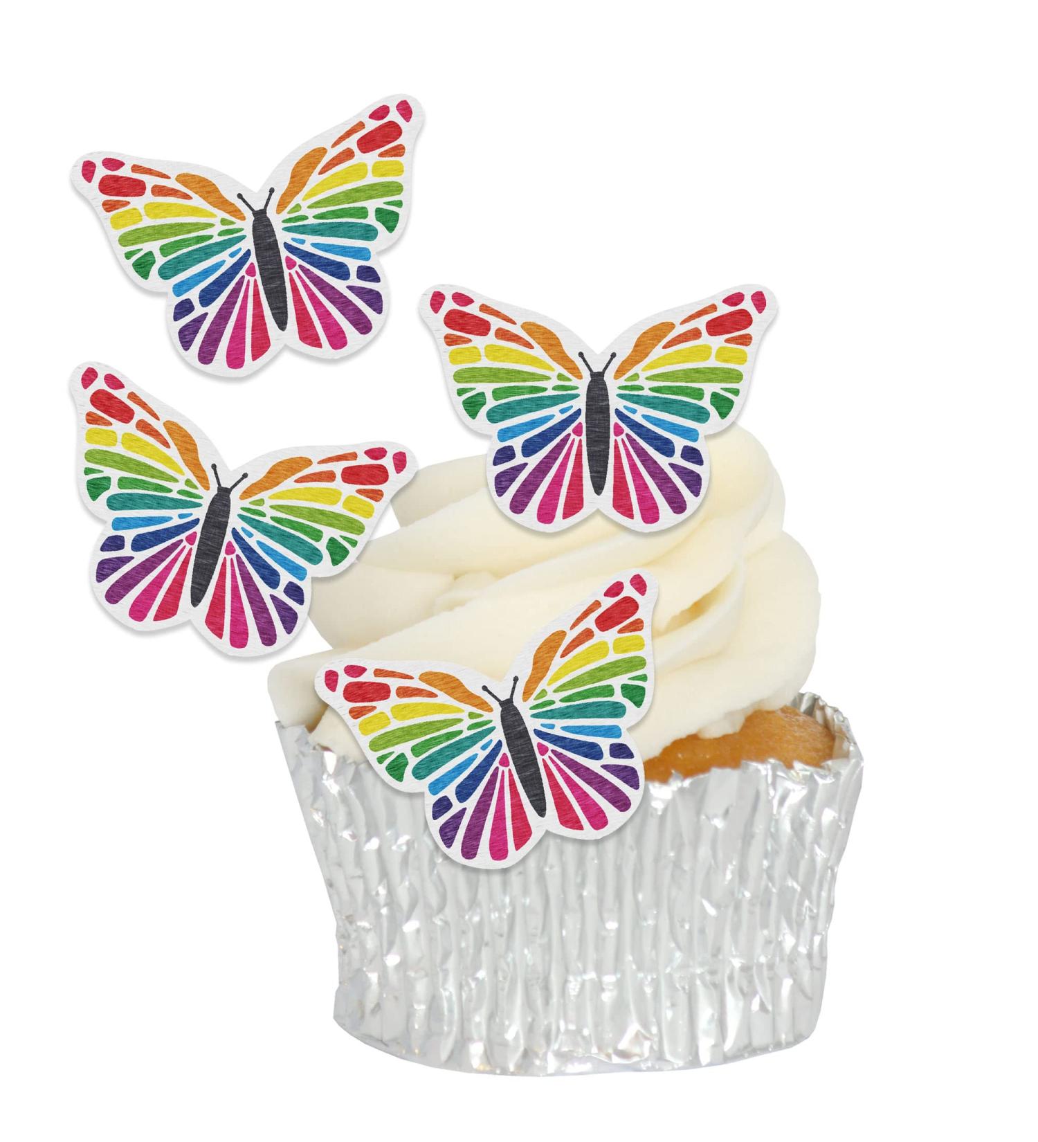 Edible Wafer Rainbow Pre-Cut Butterfly Cupcake Toppers - 24pc