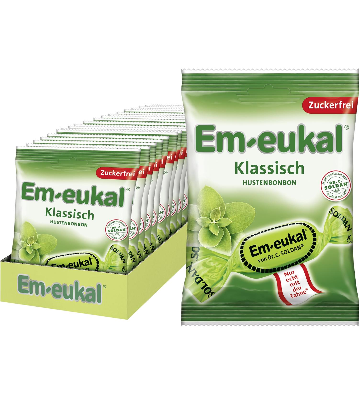 Buy Em-eukal Sugar-Free Cough Drops - Classic Eucalyptus & Menthol Lozenges (20x75g Bulk Pack) - Lactose-Free International Shipping - Buy Online on GoSupps.com