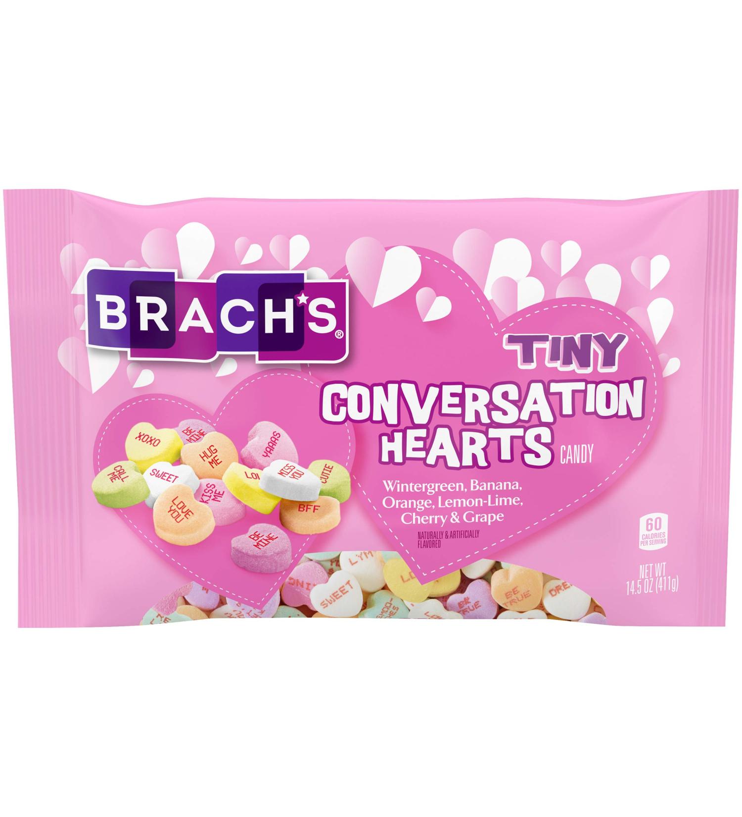 Brach's Limited Edition Valentine's Day Candy Tiny Conversation Hearts (Wintergreen Banana Orange Lemon-Lime Cherry and Grape) One 14.5 Ounce (411 g) Bag