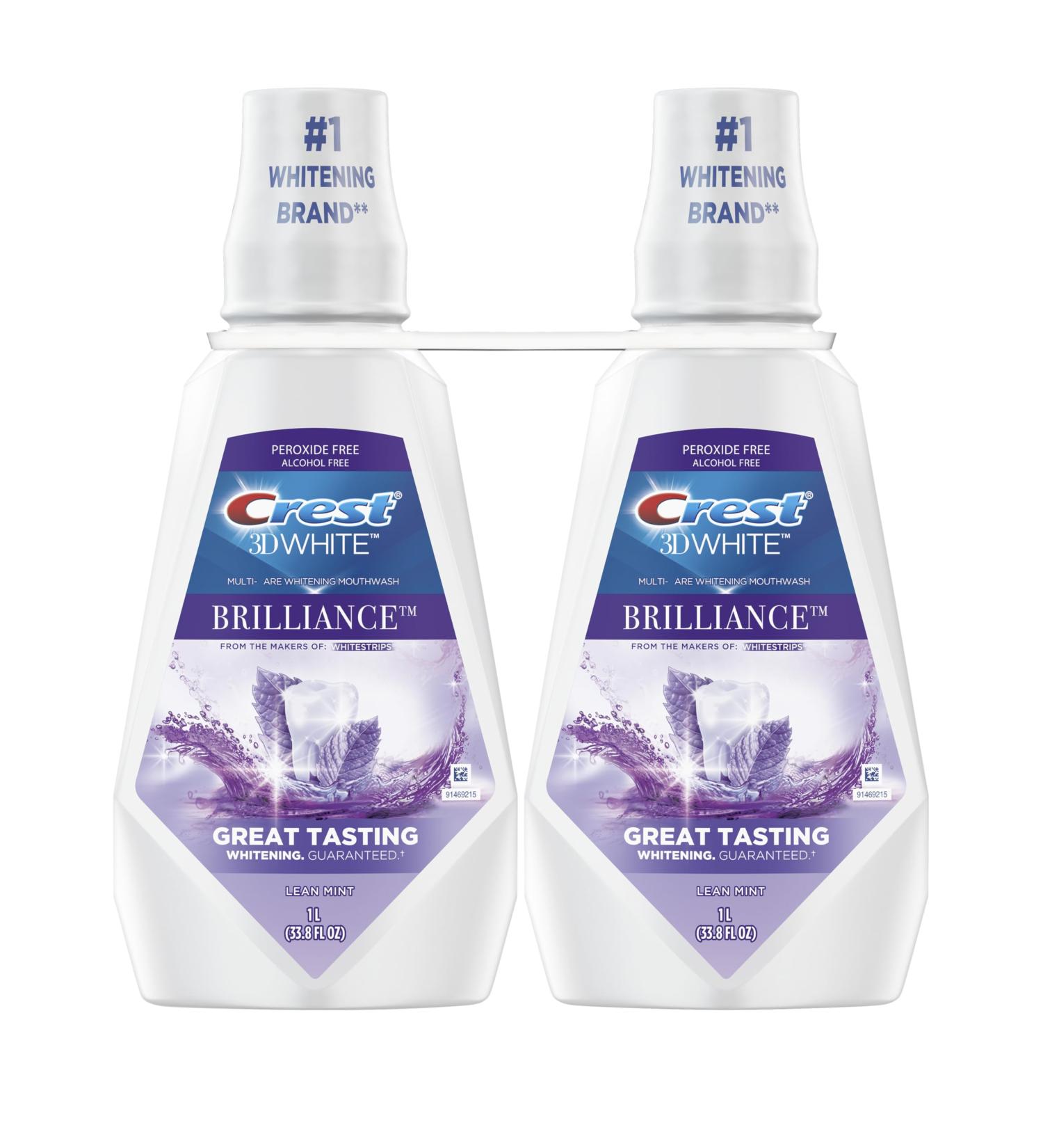 Crest Mouthwash/Mouth Rinse 3D White Brilliance Whitening Alcohol Free Clean Mint 2x1L (33.8 fl oz) - Buy Online on GoSupps.com