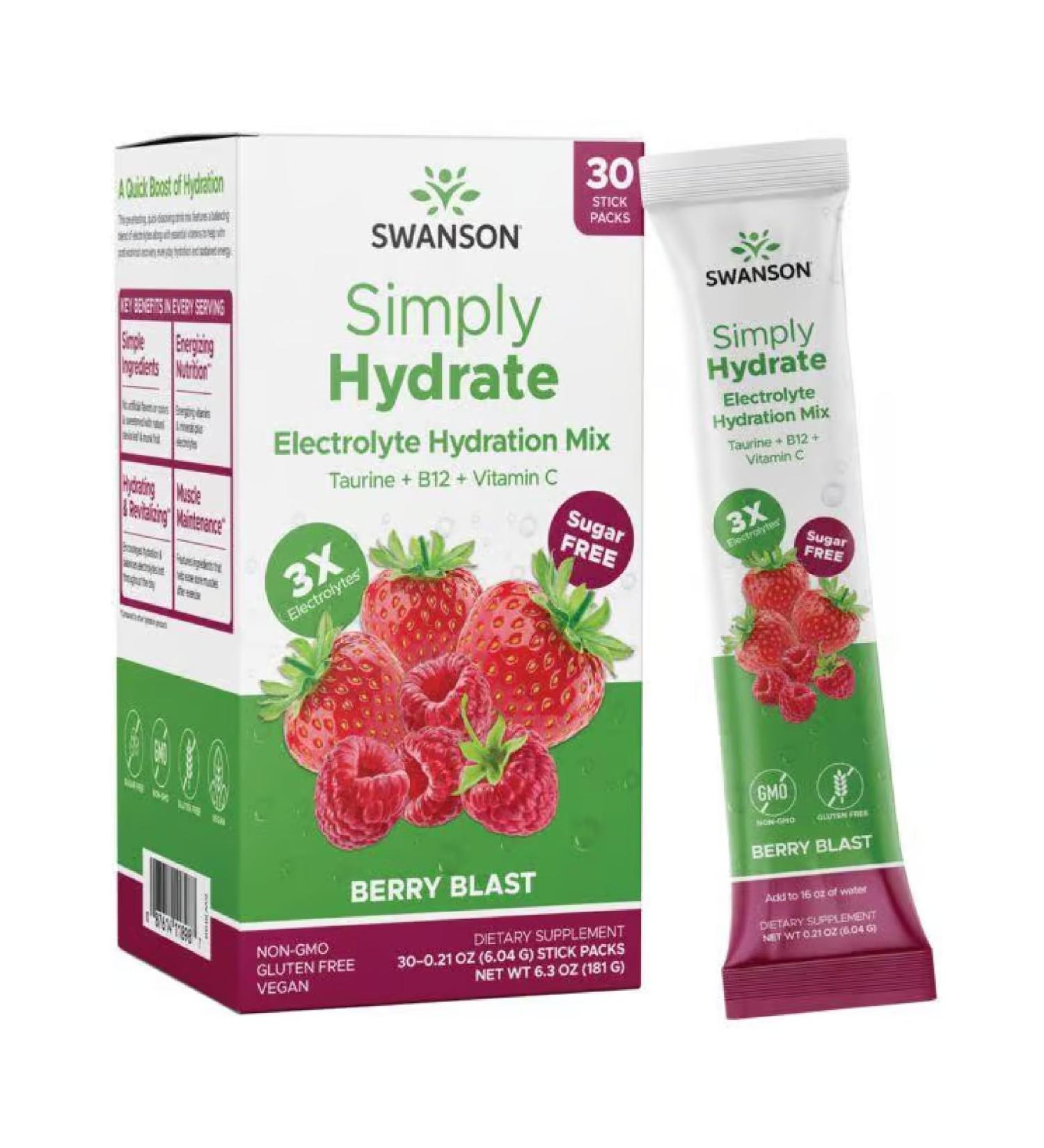 Swanson Simply Hydrate Electrolyte Mix - Sugar-Free Berry Blast - 30 Packets | Advanced Electrolyte Blend for Hydration On-the-Go - Buy Online on GoSupps.com
