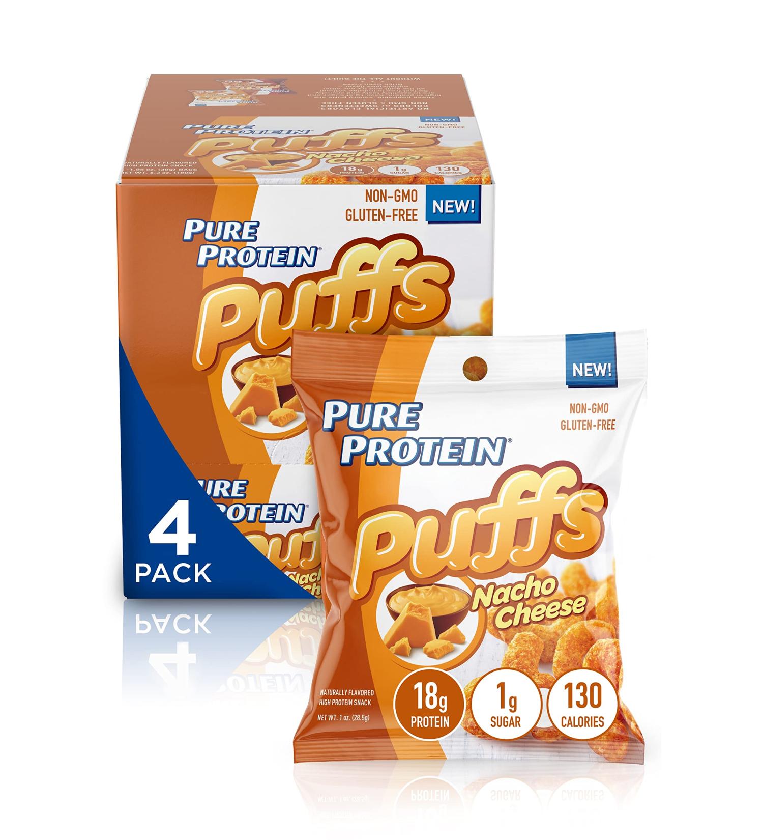 Pure Protein Puffs - High Protein Snack | 18g Protein | Nacho Cheese Flavor | 4 Pack, 4 Count - Buy Online on GoSupps.com