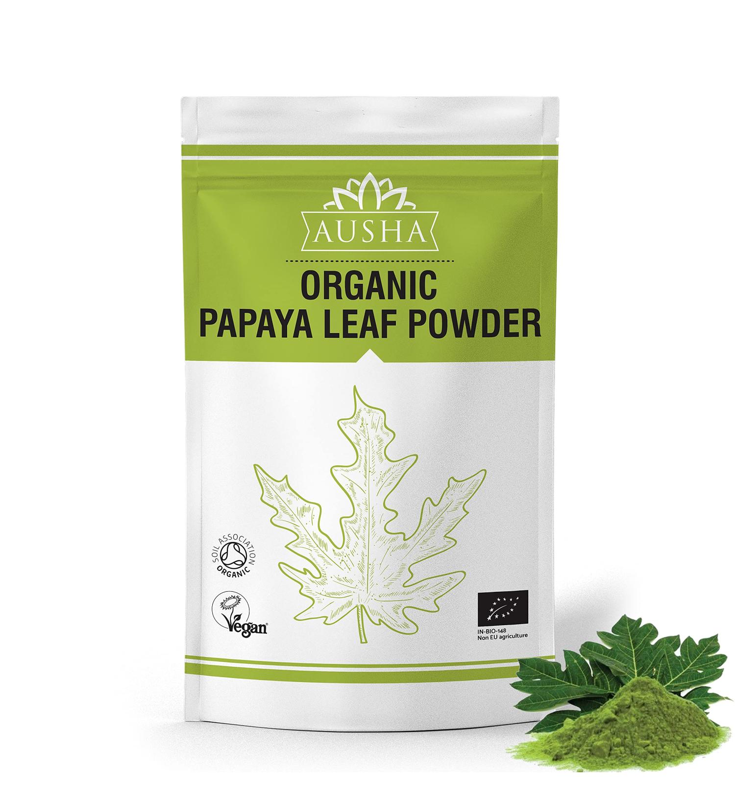 Ausha Organic Papaya Leaf Powder 100g | Boost Platelet Count & Immunity | Soil Association Certified - Buy Online on GoSupps.com