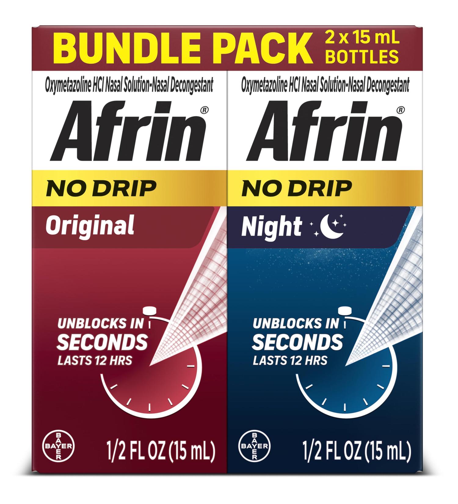 Afrin No Drip Original + Night Nasal Mist Bundle Pack Non-Drowsy Fast-Acting Decongestant for Nasal Congestion and Sinus Pressure Relief Adults and Children 6 and Older .5 fl oz (Pack of 2) - Buy Online on GoSupps.com