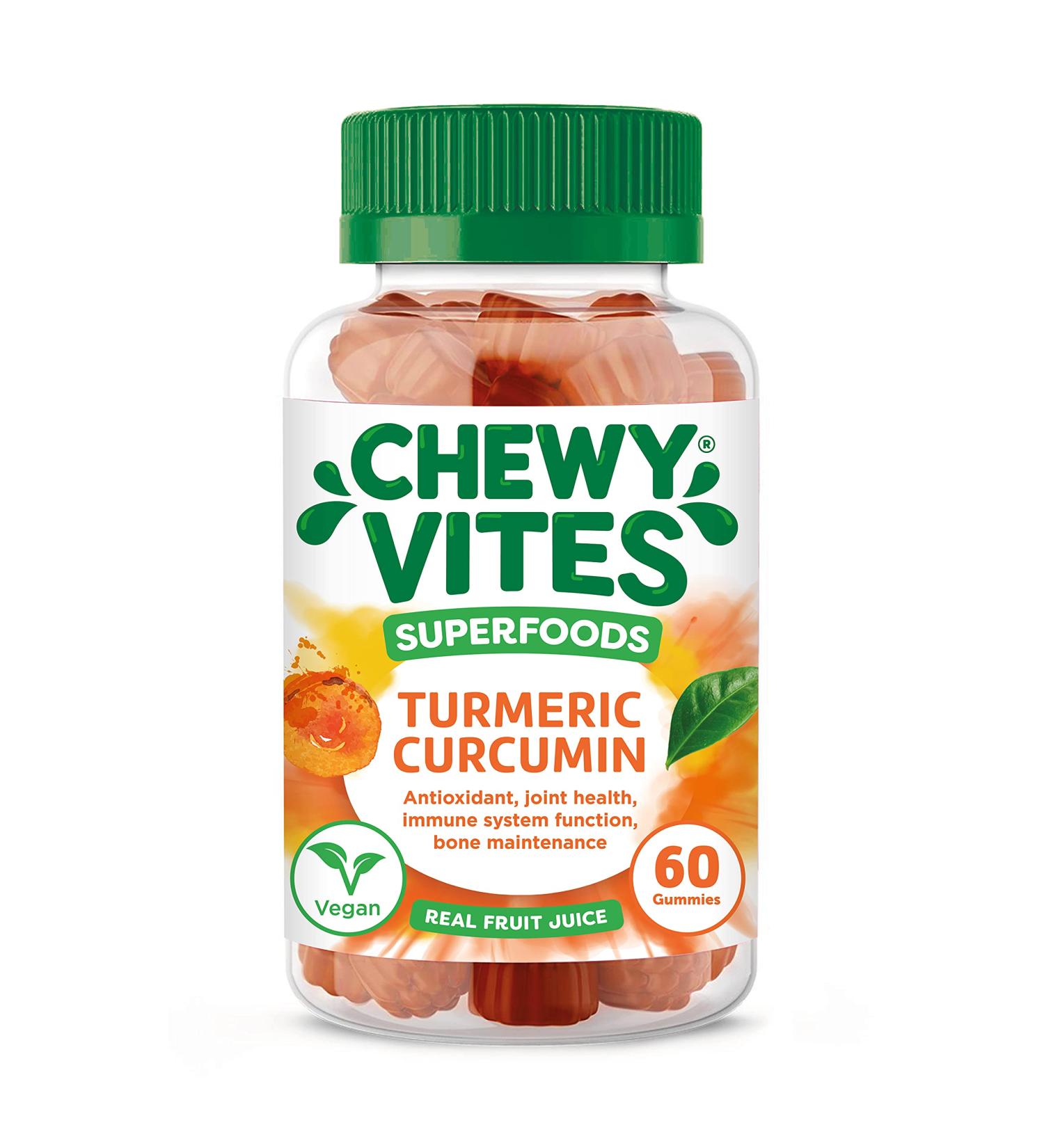 Chewy Vites Adults Superfoods Turmeric Gummies - 60 ct | 300mg Turmeric, 100% RI Vitamin C, Vegan & Real Fruit Juice - Buy Online on GoSupps.com
