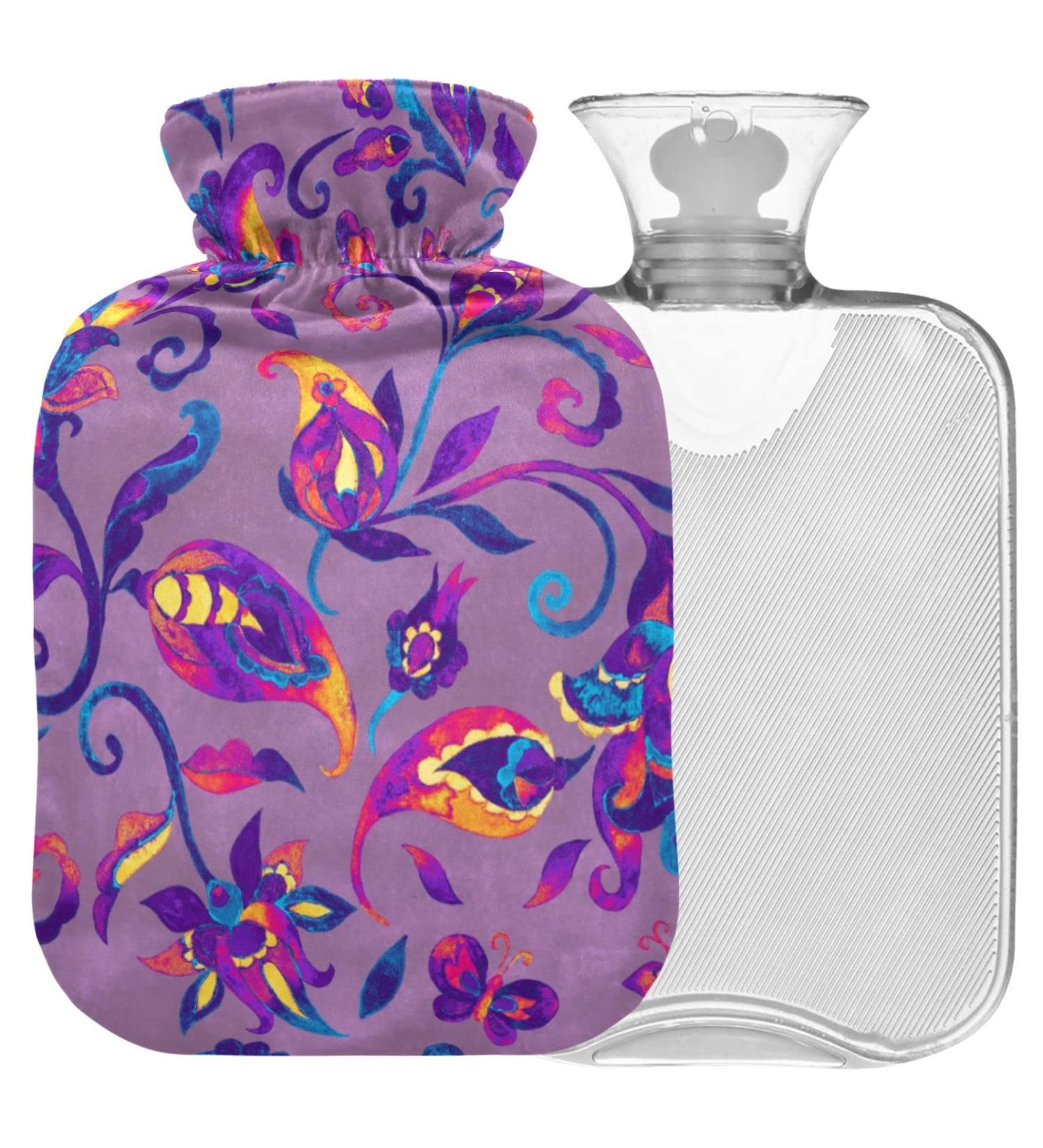 NAANLE 2L Hot Water Bottle with Paisley Watercolor Cover - Relief for Back Pain Hand & Foot Warmth Neck Therapy | Heat Bottle for Hot & Cold Use - Buy Online on GoSupps.com