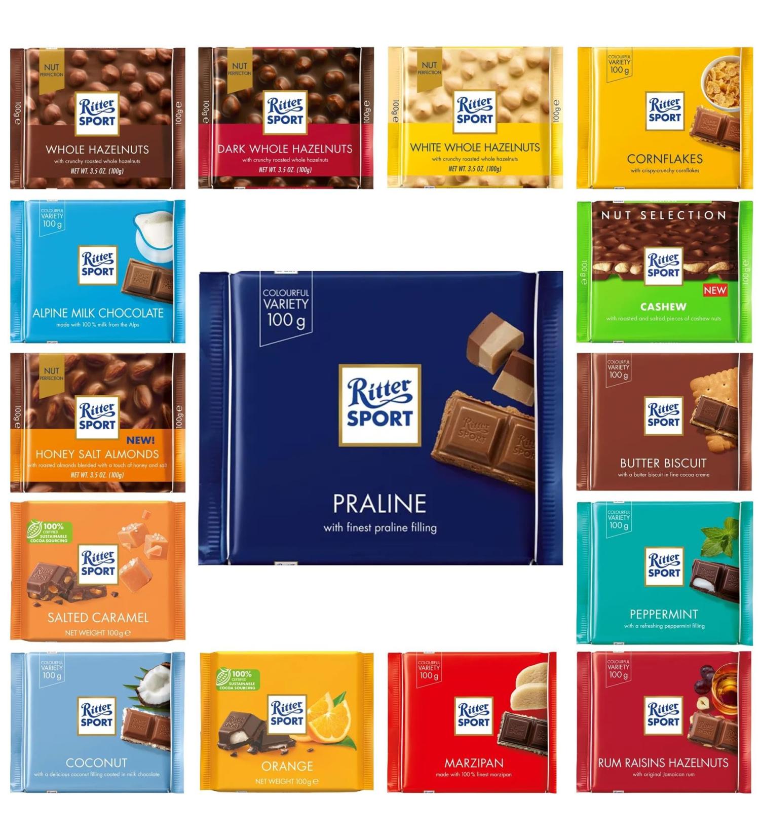 Ritter Sport Chocolate Pick N Mix - Create Custom Chocolate Combo with 14+ Flavours | Whole Hazelnuts Orange Alpine Praline | 2 Pack - Perfect Chocolate Gift Set for Chocolate Lovers Pack of 2 - Buy Online on GoSupps.com