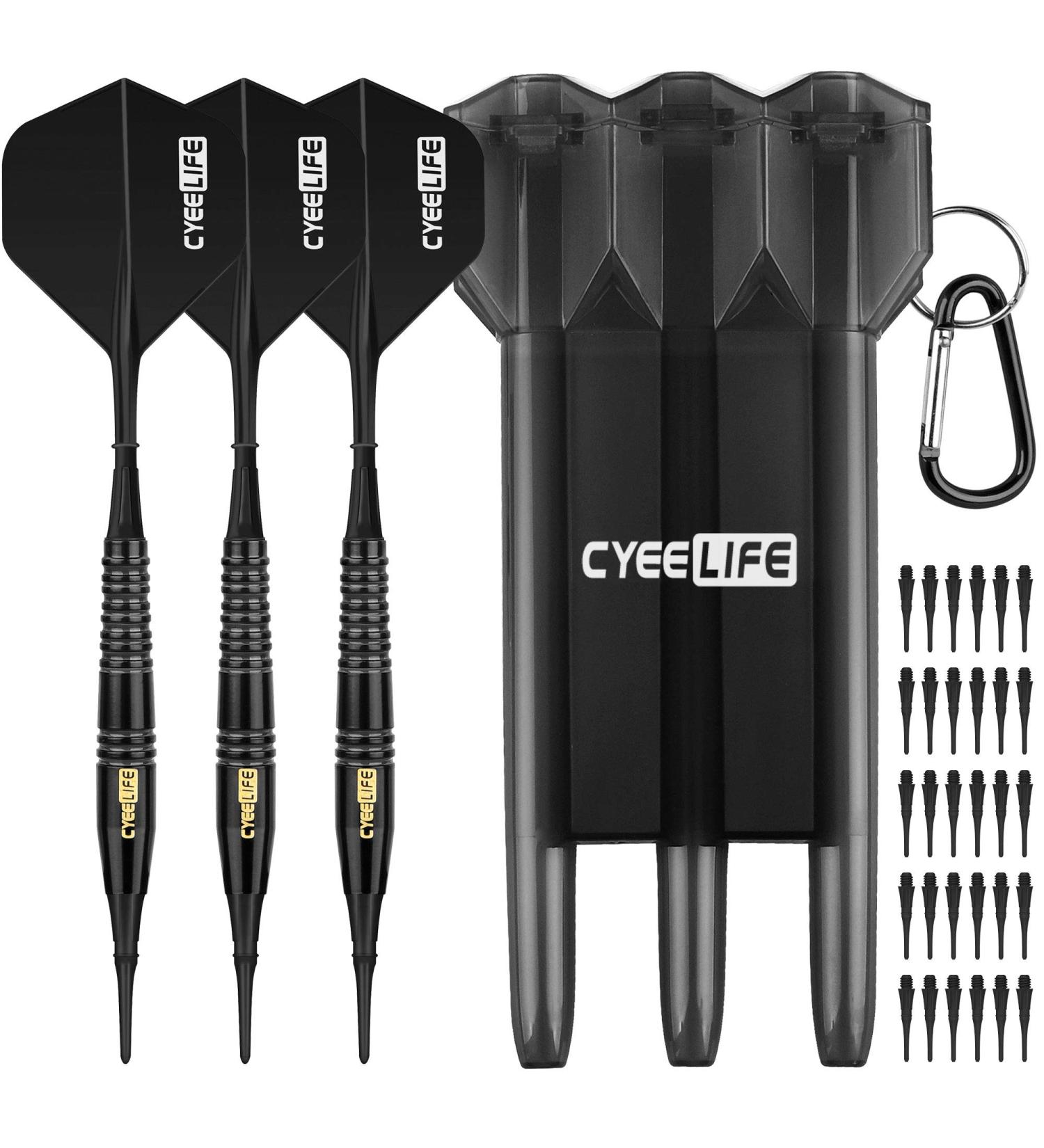 CyeeLife 18g Soft Tip Darts Set with Carry Case and 30 Extra Points - Professional Black Plastic Darts - Buy Online on GoSupps.com
