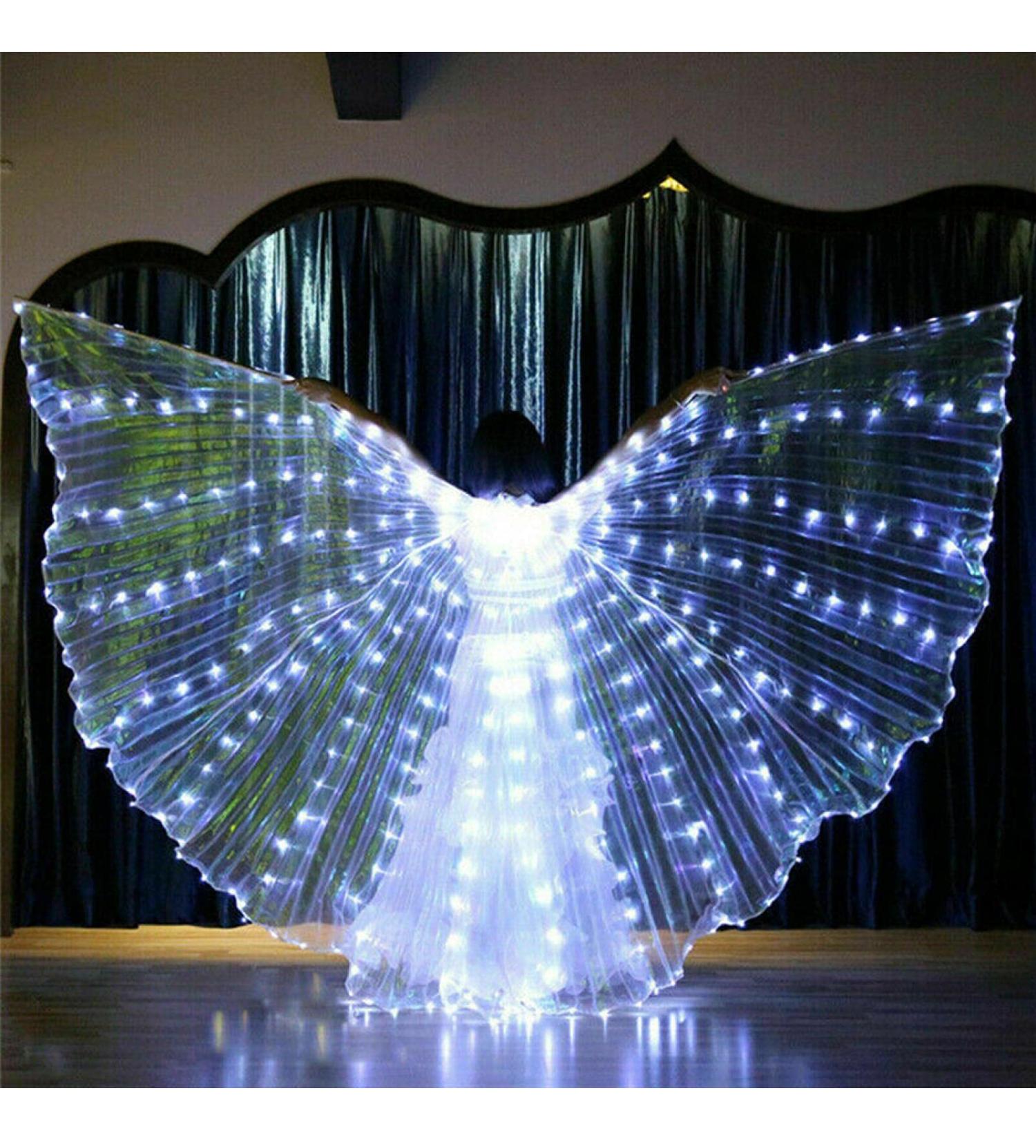 LED Isis Wings Glow Costume | Large Belly Dance Wings with Sticks | Carnival Halloween Performance Clothing (White) - Buy Online on GoSupps.com