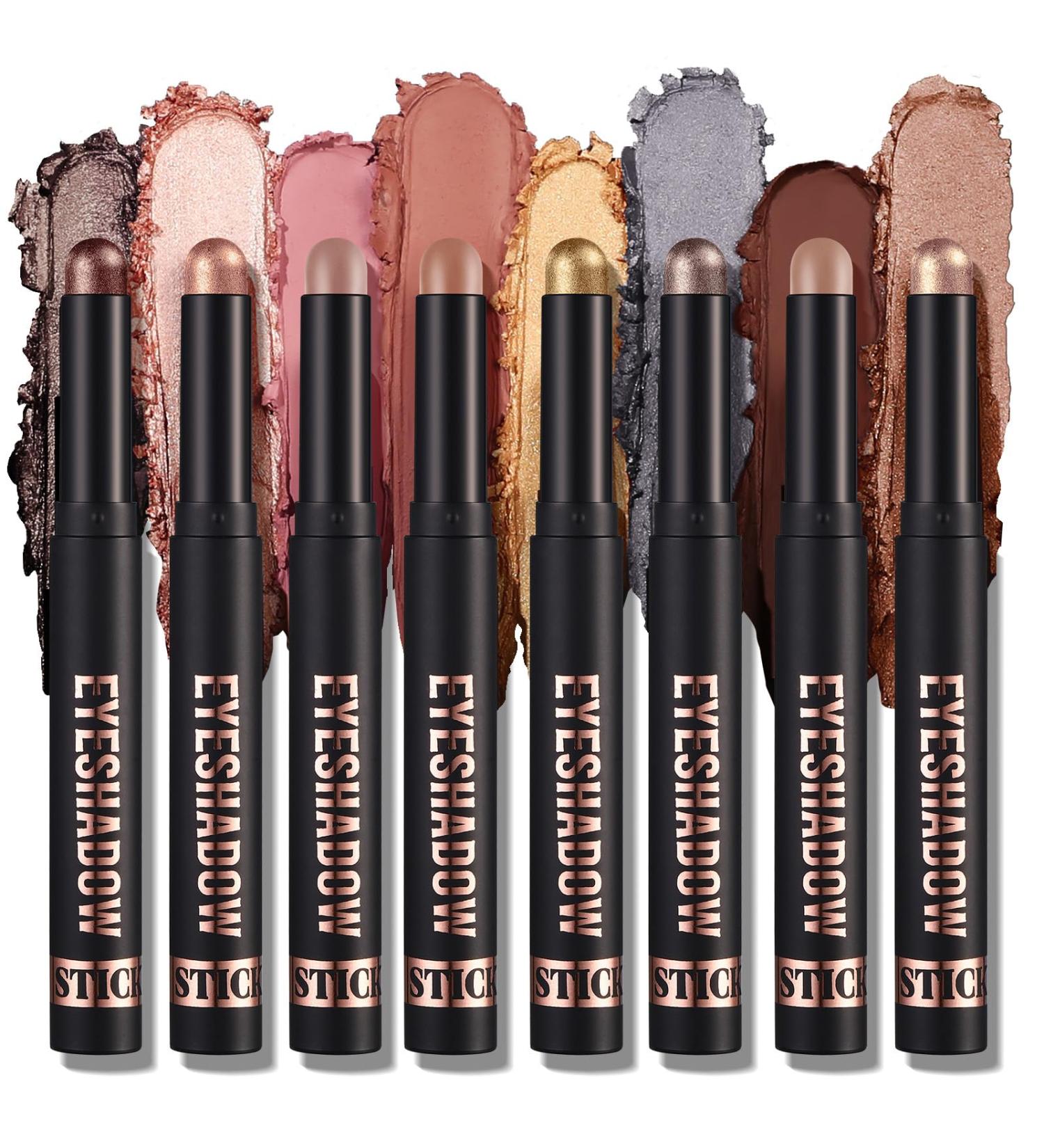 Buy Metallic Shimmer Eyeshadow Stick - Waterproof Eye Brightener & Smoky Makeup Pencil (8 Colors Set) - International Shipping Available - Buy Online on GoSupps.com