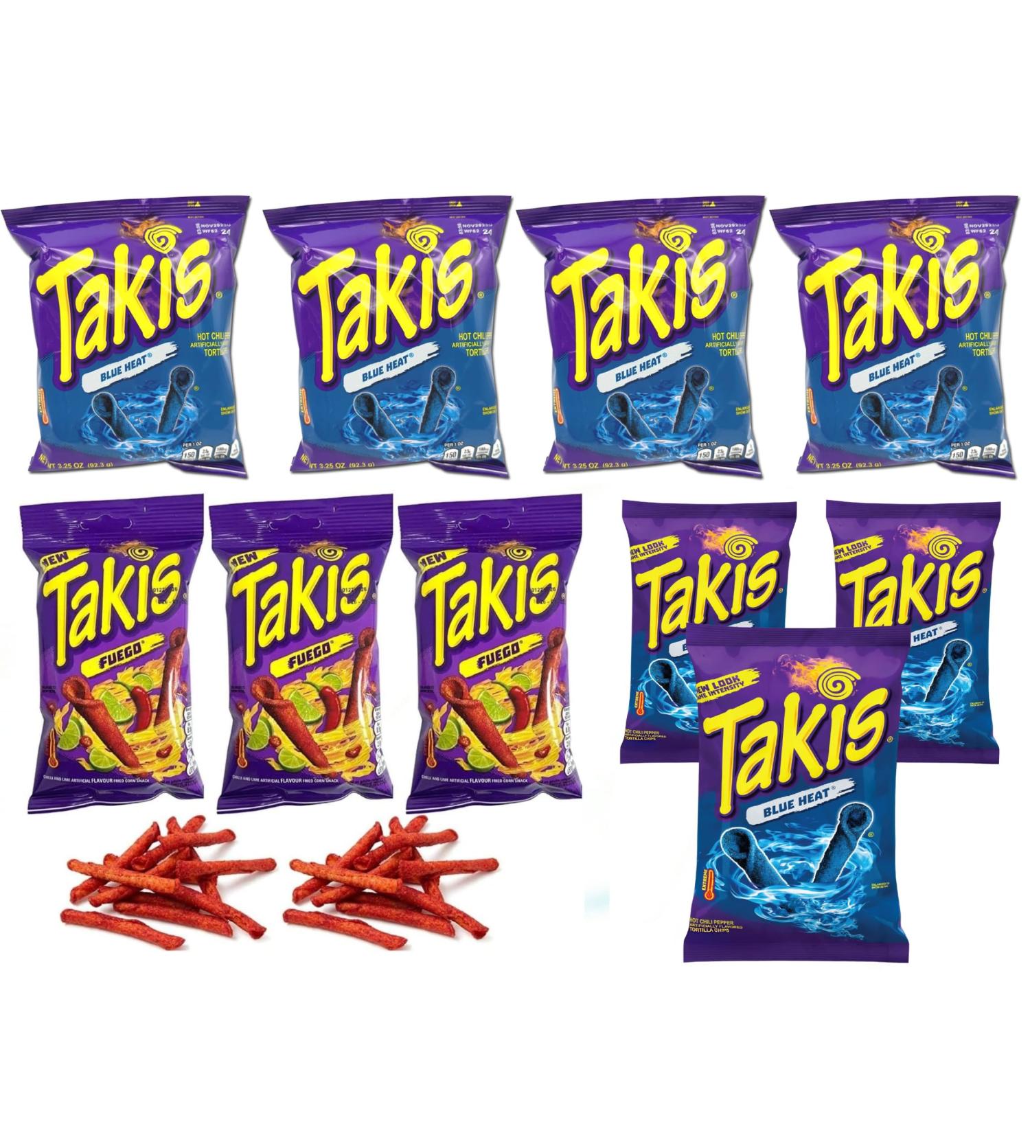 Takis Party Pack includes - 3 x 55g Fuego Flavour + 3 x 56.7g Blue Heat + 4 x 92.3g Blue Heat - Buy Online on GoSupps.com