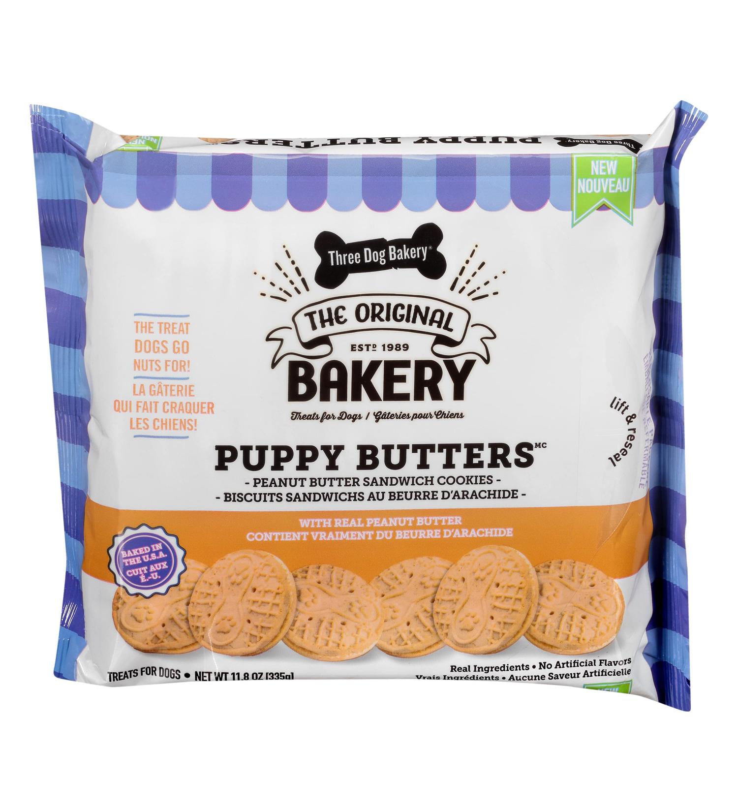 Three Dog Bakery Puppy Butters Peanut Butter Sandwich Dog Cookies White - Buy Online on GoSupps.com