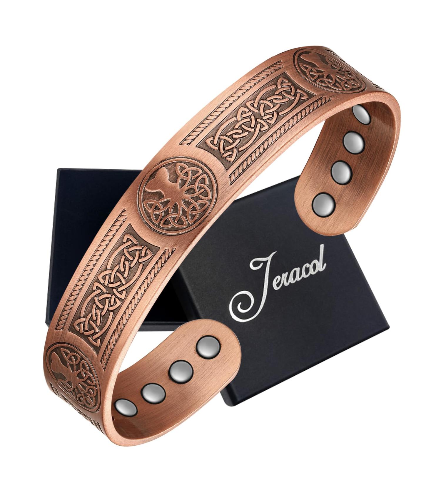 Jeracol Tree of Life and Celtic Knot Copper Magnetic Bracelet Cuff - 12 Powerful Magnets - Brazaletes Jewelry with Gift Box - Buy Online on GoSupps.com