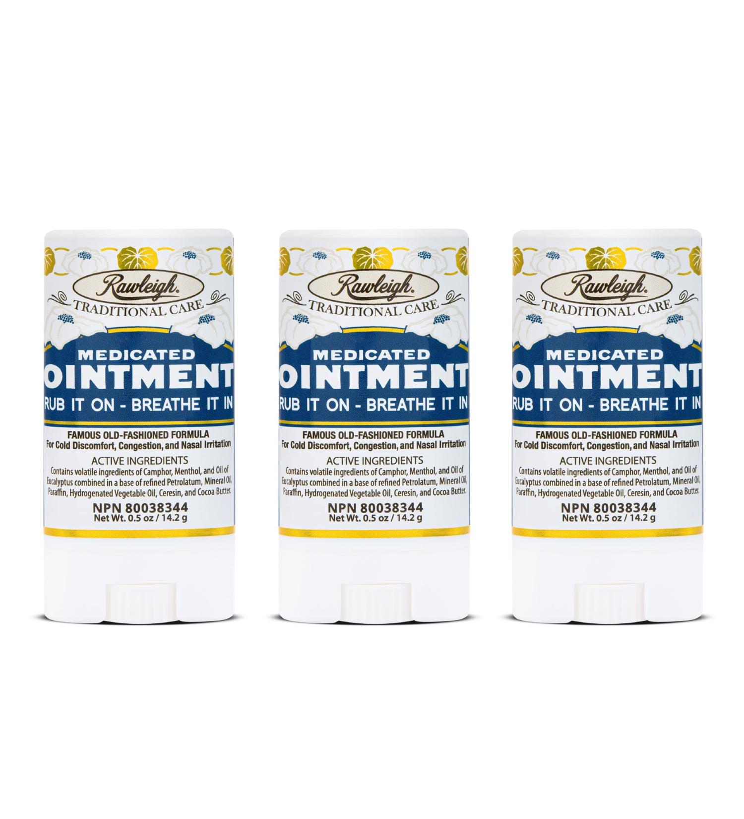 Rawleigh Medicated Ointment Stick 0.5 oz (14.2g) Classic Aromatic Chest Rub in Portable Stick Format for Cold Nasal Congestion with Camphor Menthol & Eucalyptus Non-Greasy Pack of 3 - Buy Online on GoSupps.com