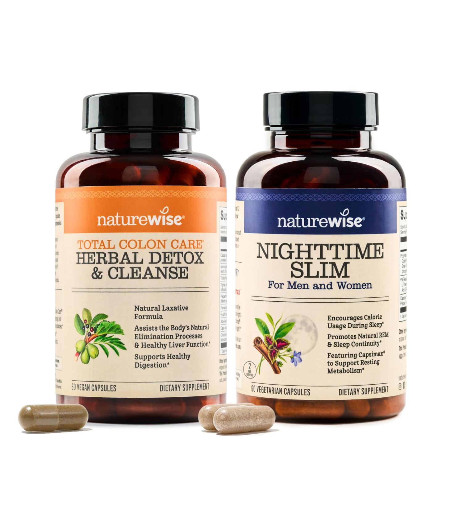 NatureWise 1 Total Colon Care Herbal Cleanse - Non-GMO - 60 Capsules 60-Day Supply + 1 NighttimeSlim- Cayenne Green Coffee Bean GABA - 60 Capsules 30-Day Supply  - Buy Online on GoSupps.com