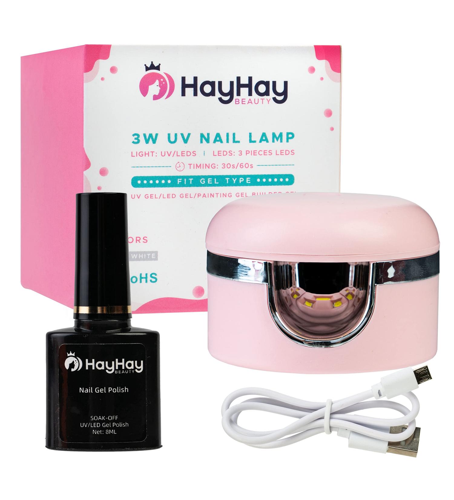 HayHay 3W UV Nail Lamp with 180-Degree Rotation | Portable Manicure Gel Lamp | 30/60s Timer | Mini Gel Polish Included - Buy Online on GoSupps.com