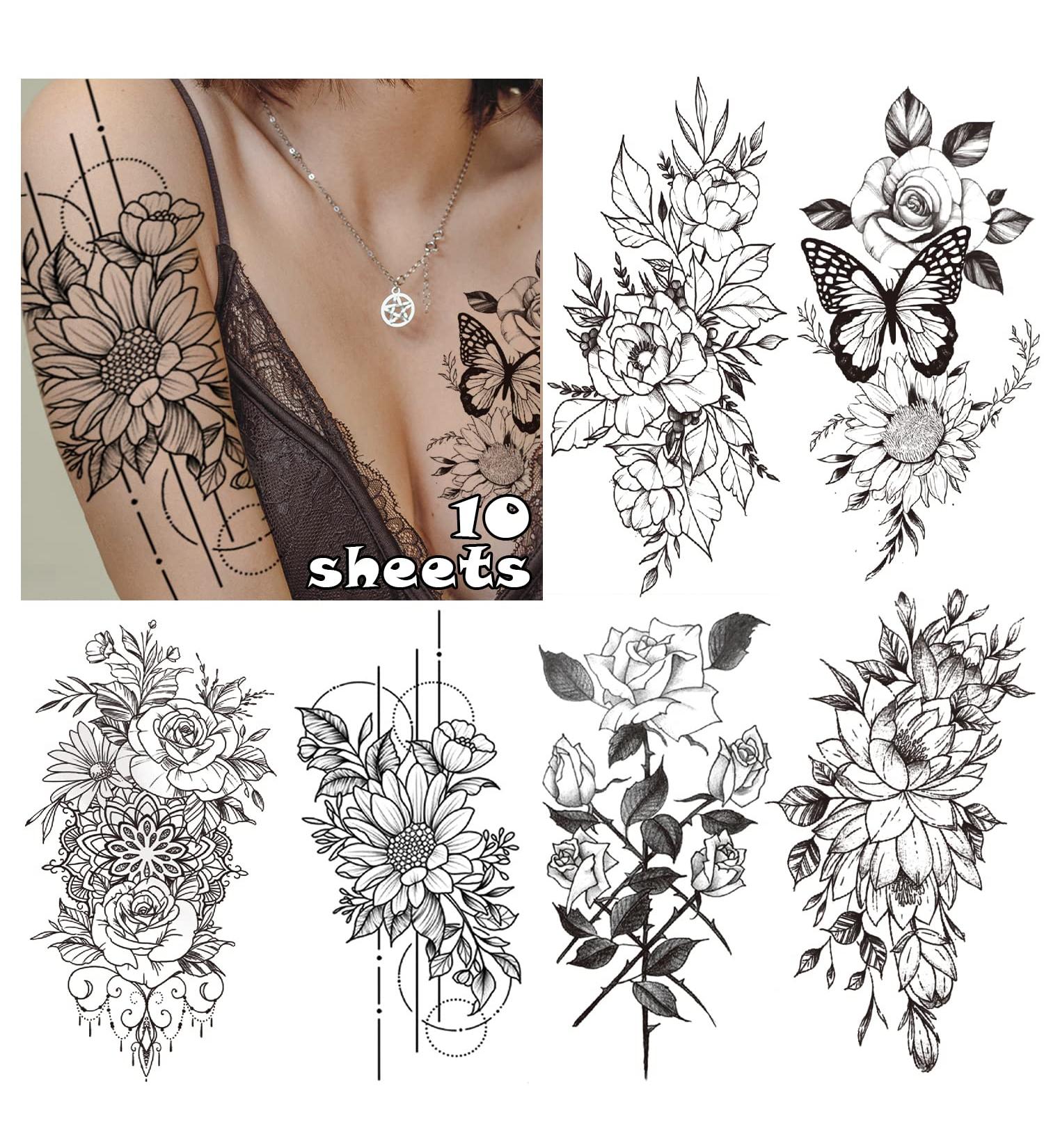 Cerlaza Temporary Flower Tattoos for Women - Semi-Permanent Fake Tatuajes, Long-Lasting & Waterproof Stickers for Half Arm Sleeves and Leg Makeup - Buy Online on GoSupps.com