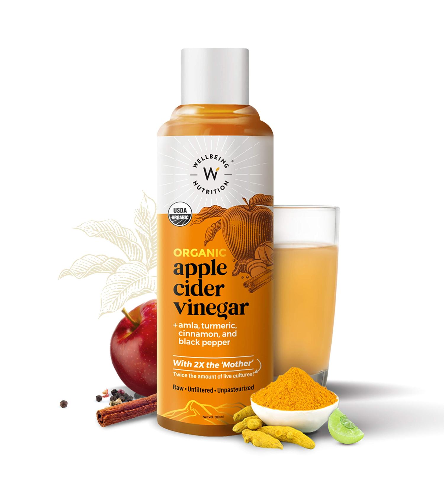 Organic Himalayan Apple Cider Vinegar with Amla, Turmeric, Cinnamon, Black Pepper - 500ml (17 Fl Oz) - USDA Certified - Immunity Booster - Buy Online on GoSupps.com