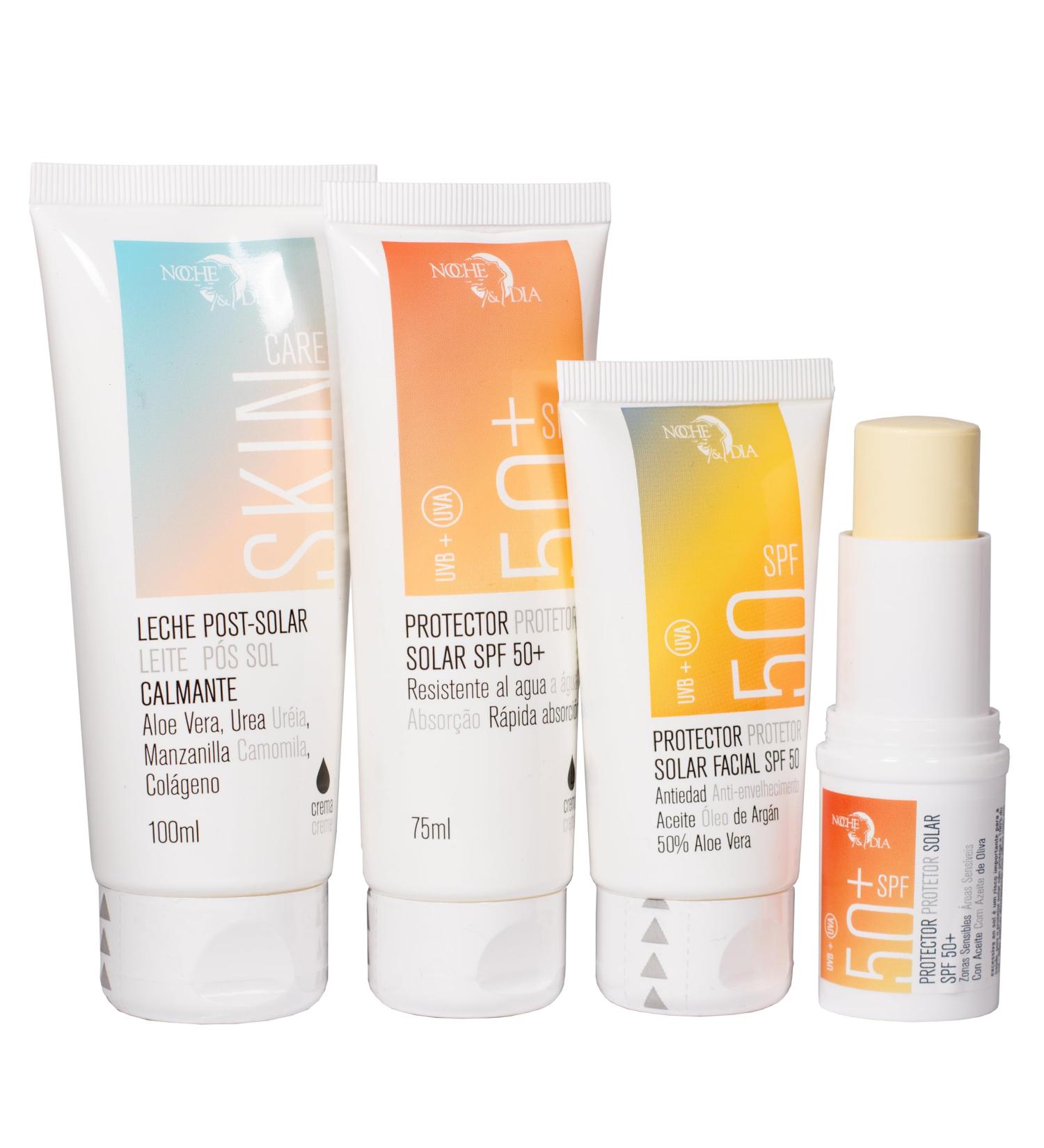 Noche Y Dia Travel sun protection pack. SPF 50+ sunscreen 75ml facial sunscreen 50ml Alfer Sun 100ml and sensitive area stick 50+ 13g. Suitable for air travel. Night brand - Buy Online on GoSupps.com