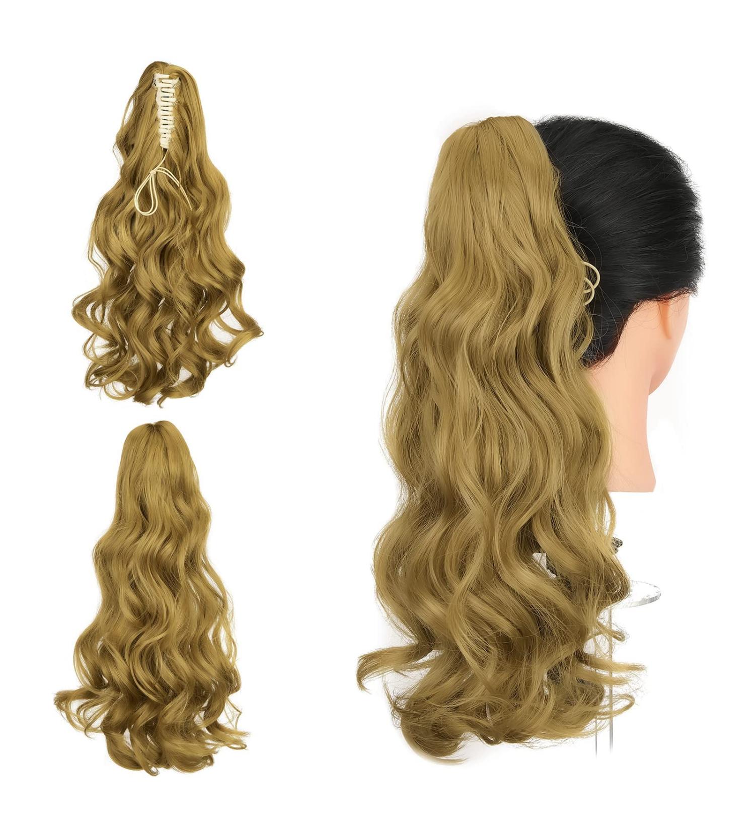 Gairyan 45cm Dark Blonde Claw Clip Ponytail Extensions - Curly Wavy Synthetic Hair for Women - Buy Online on GoSupps.com