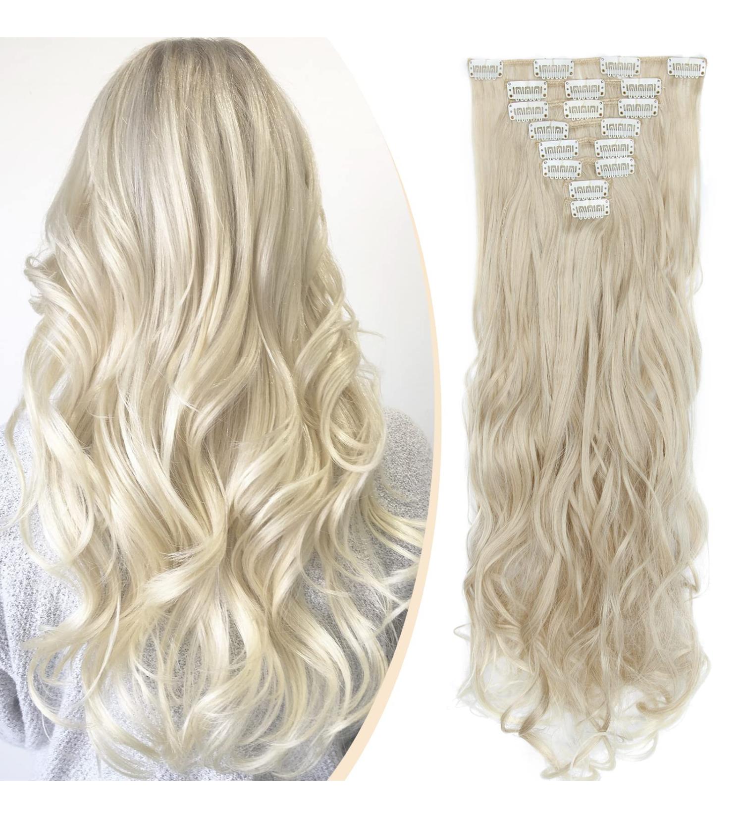 S-noilite 24 Inch Curly Ash Blonde & Bleach Blonde Clip In Hair Extensions - 8pcs Full Head Set | 60 Colours Available - Buy Online on GoSupps.com