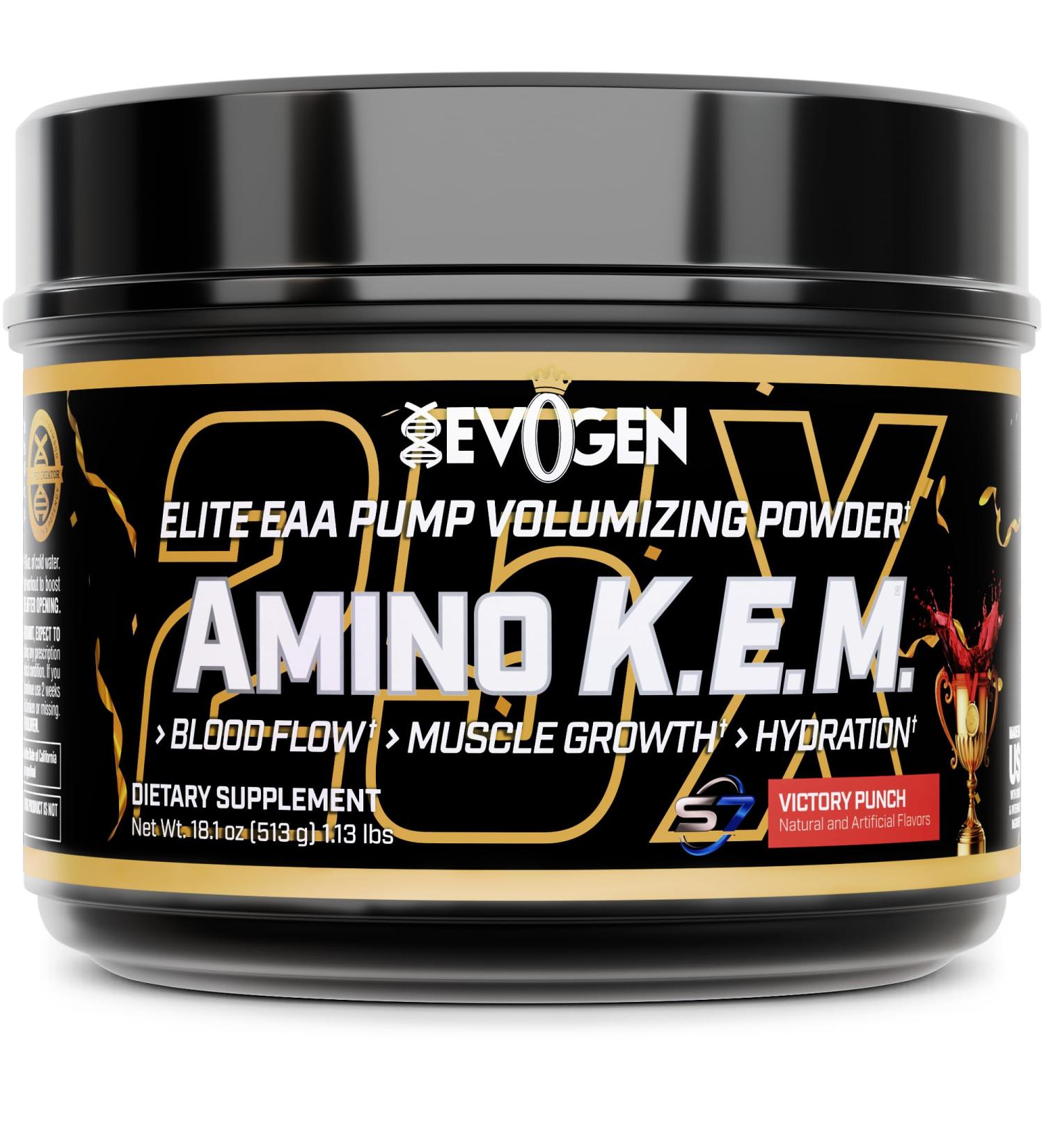 Evogen Amino K.E.M. - EAA & BCAA Powder Pump Volumizer | BCAAs Amino Acids Supplement for Blood Flow Muscle Growth & Hydration | Victory Punch | 30 Servings - Buy Online on GoSupps.com