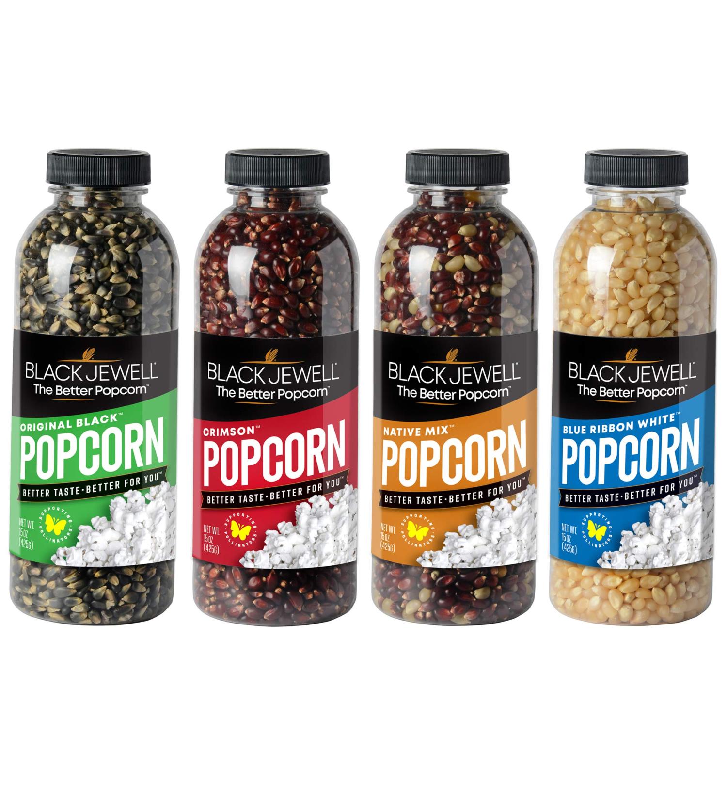 Black Jewell Hulless Popcorn Variety Pack - Non-GMO, Gluten Free, Vegan Snack with Antioxidants - 15oz (Pack of 4) - Buy Online on GoSupps.com
