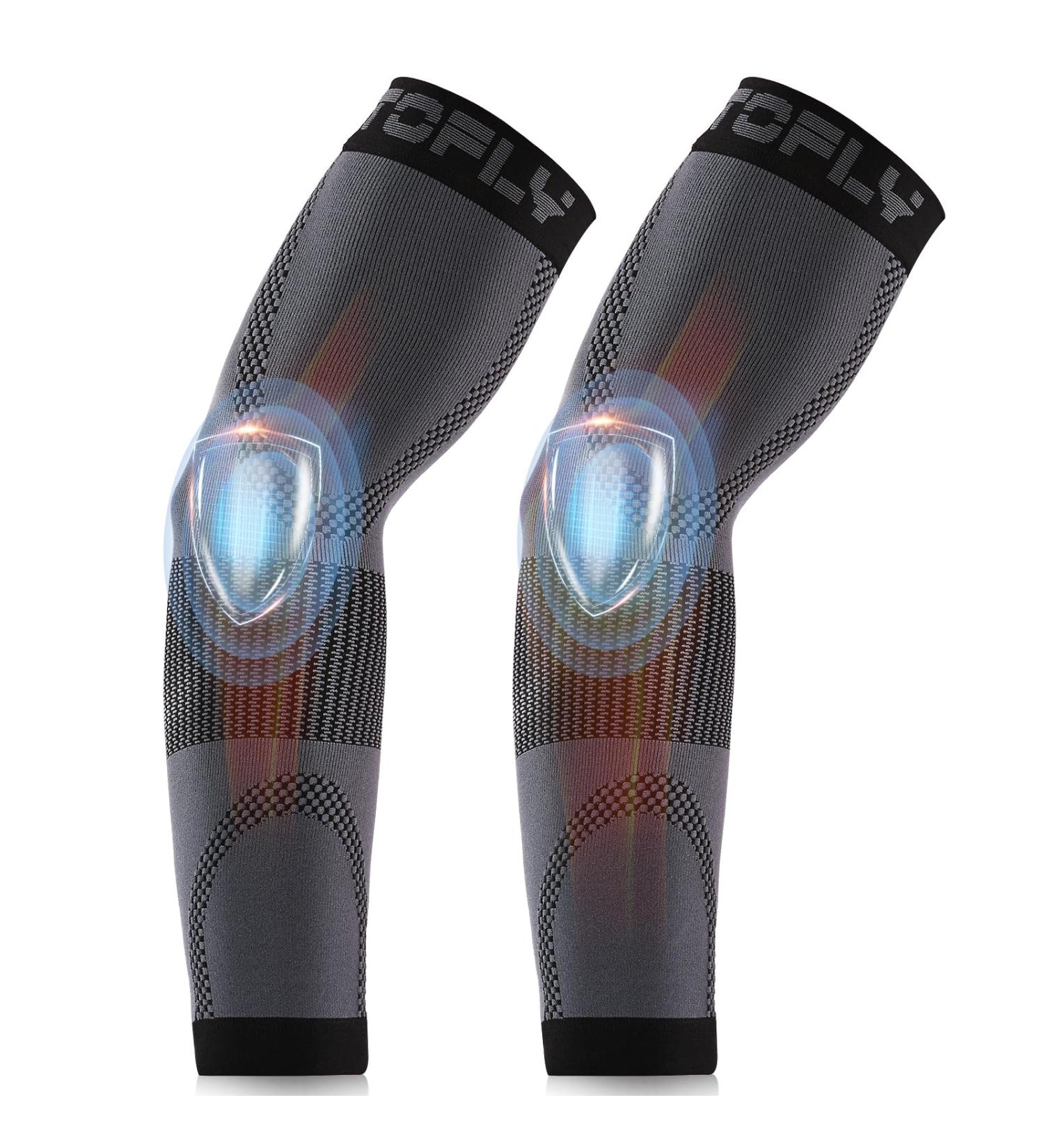 TOFLY Compression Arm Sleeves - 1 Pair | 20-30mmHg Graduated Compression | Recovery & Pain Relief for Muscles & Joints | Tennis Elbow & Golfers Brace | Edema Swelling Relief | Unisex | Size M | Black - Buy Online on GoSupps.com
