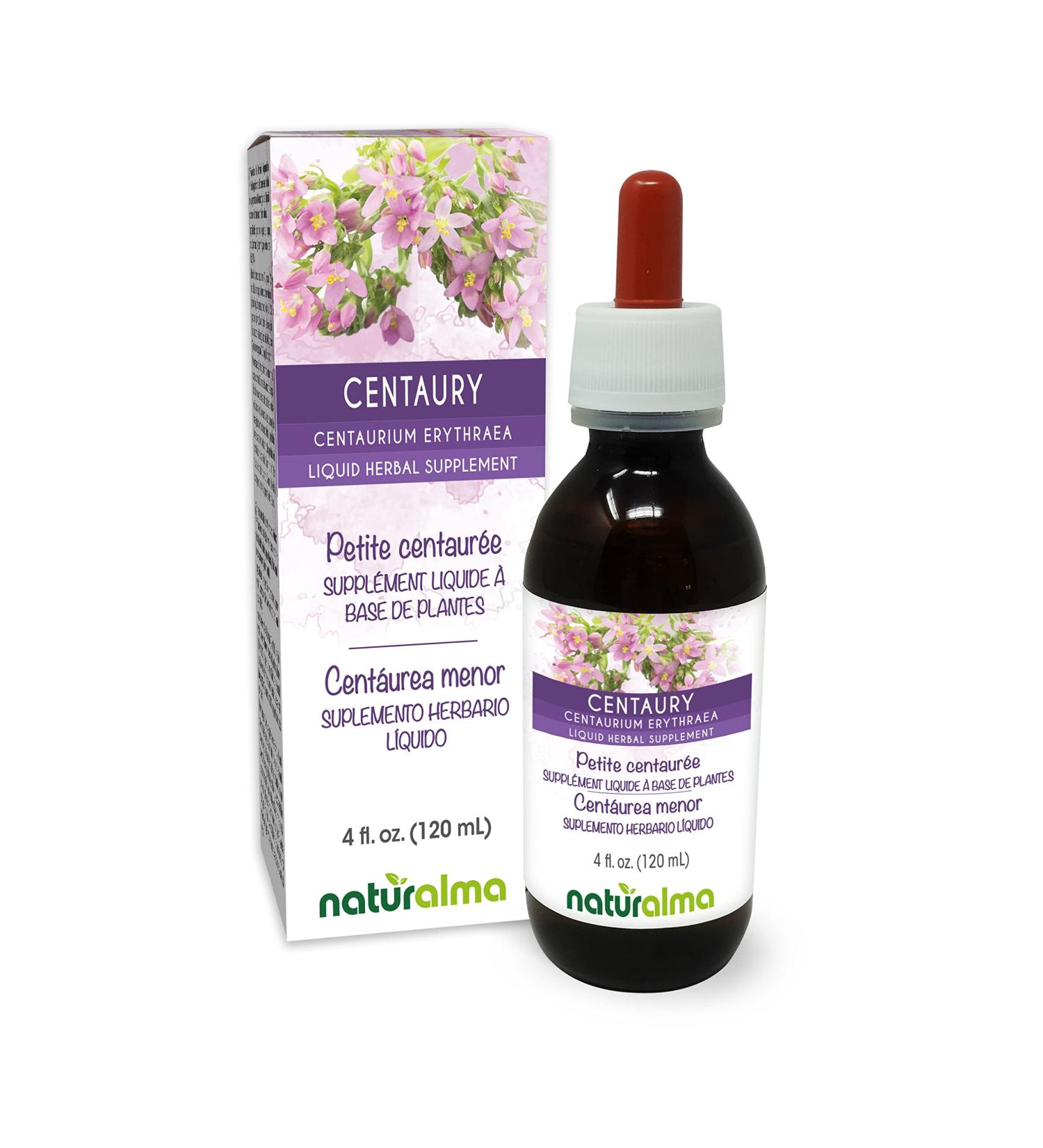 Naturalma Common Centaury or European Centaury (Centaurium erythraea) herb with Flowers Alcohol-Free Tincture - 4 fl oz Liquid Extract in Drops - Herbal Supplement - Vegan Alcohol-free 4 Fl Oz (Pack of 1) - Buy Online on GoSupps.com